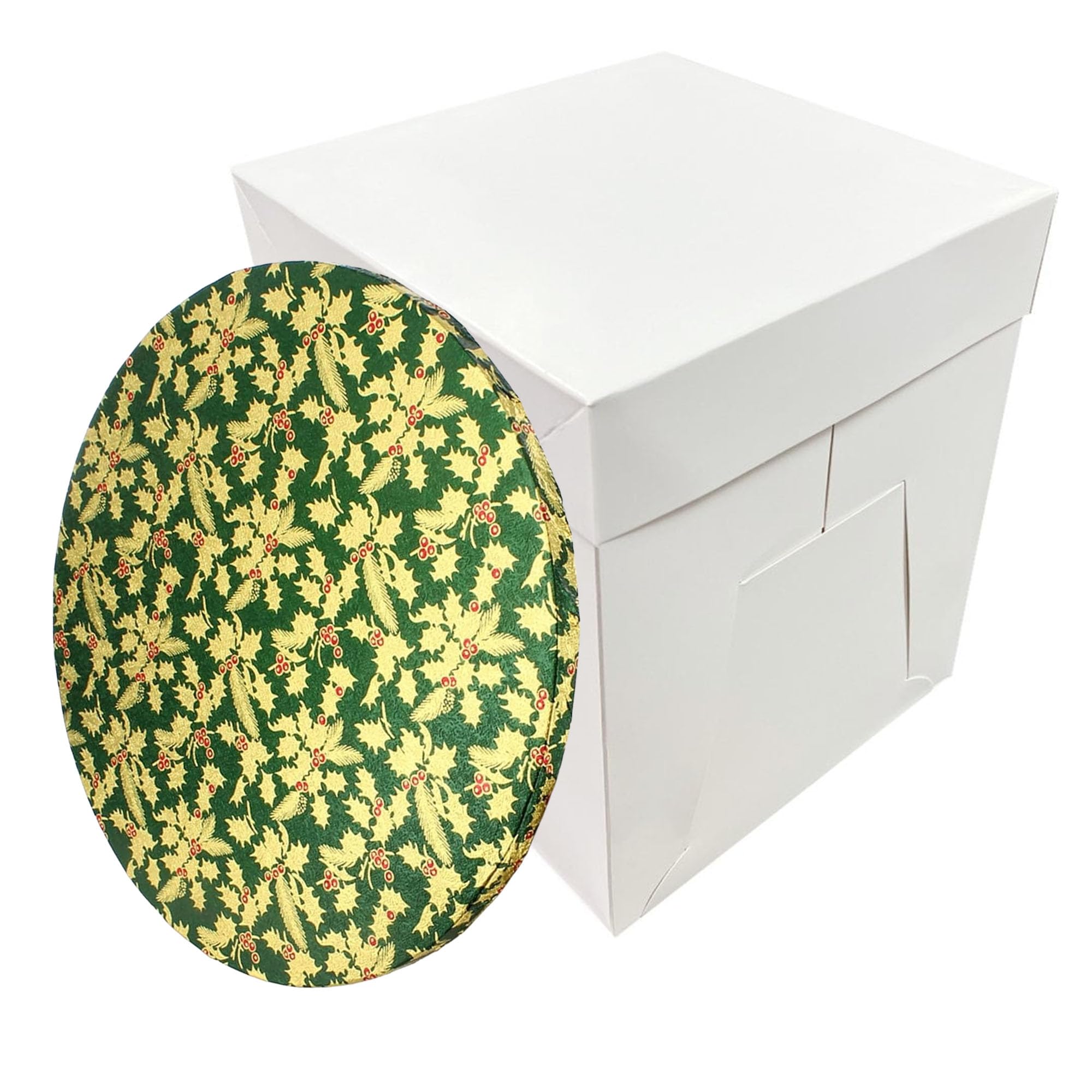 Larryroo Green Tall White Cake Box Extra Deep & Festive Round Christmas Cake Drum Board Combo For High Celebration Xmas Cakes (, 10 Inch)