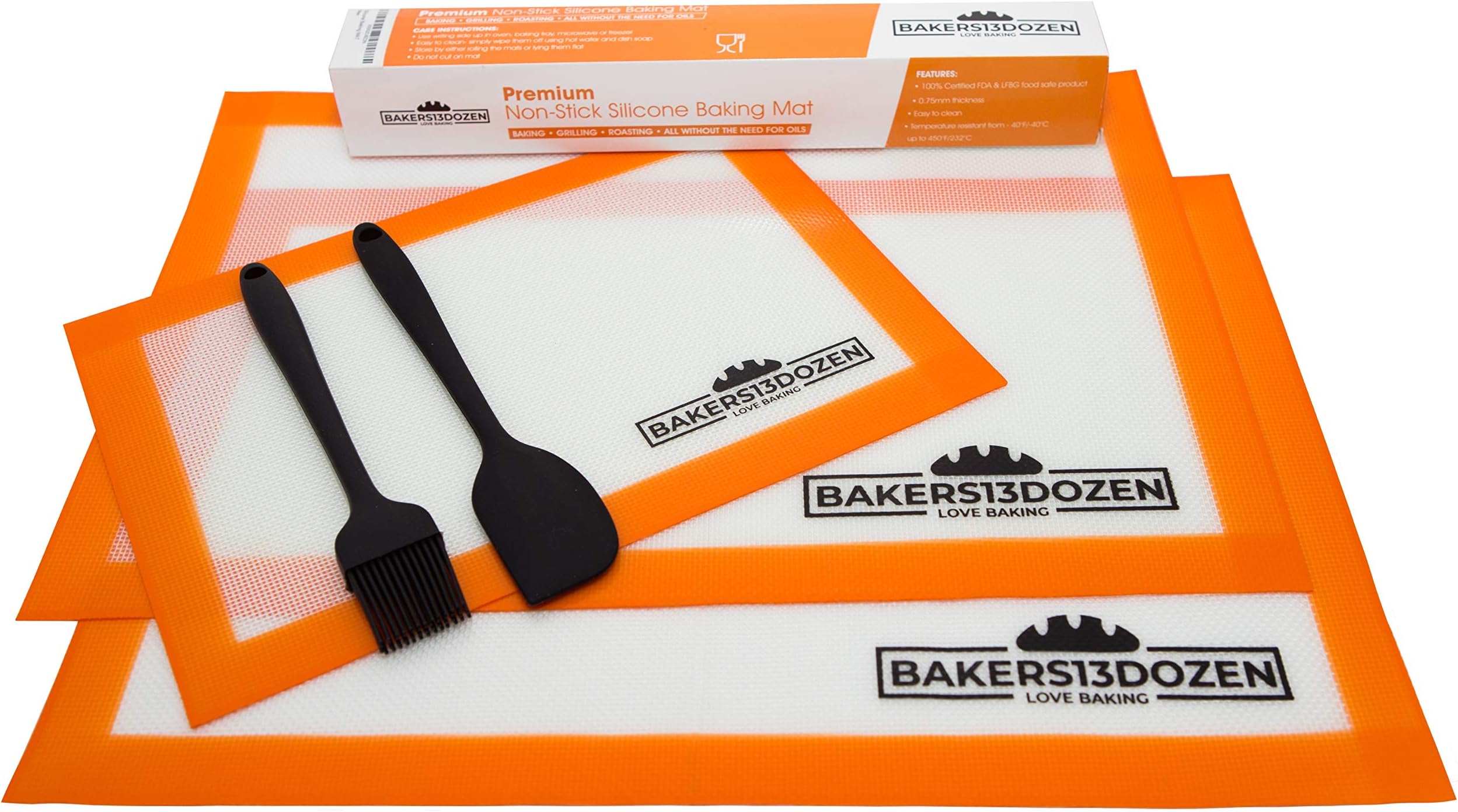 Silicone Baking MAT Sheet Best Selling Premium Non Stick Washable Reusable Heat Resistant Roasting Liner Tray Oven/Pizza Sheets MATS + Free 21 cm Silicone Pastry Brush - Free 21 cm Silicone Spatula