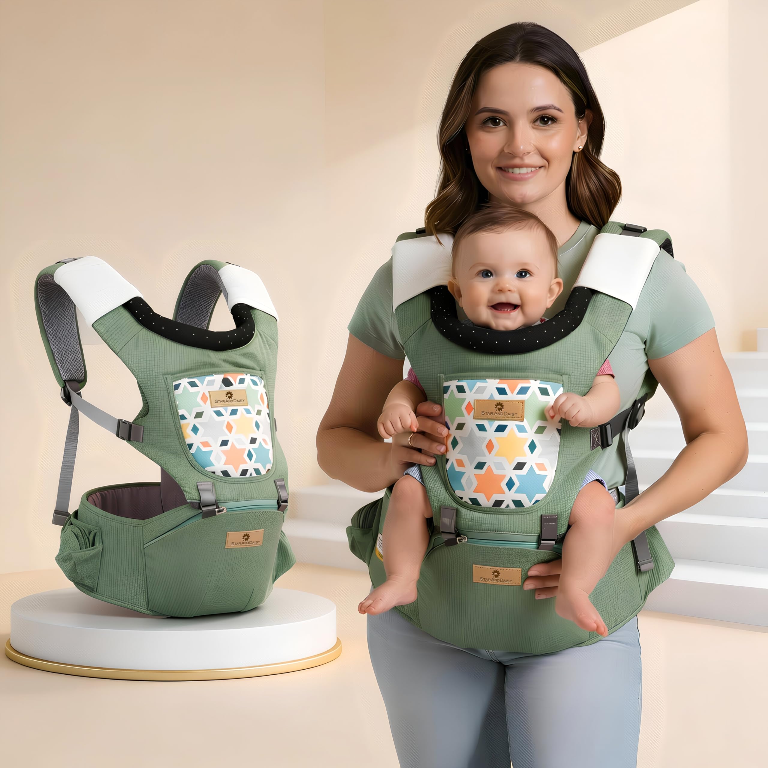 StarAndDaisy 4 in 1 Baby Carrier with Hip seat, 4 Carry Positions, Baby Carrier for 6 to 24 Months Baby, Adjustable New-Born to Toddler Carrier.-picture-12