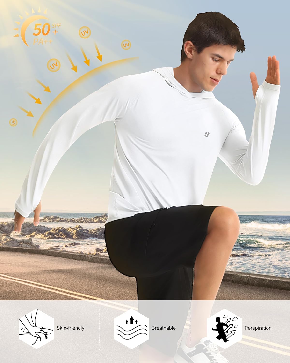 Roadbox UPF 50+ Fishing Shirts for Men, Long Sleeve UV Protection Sun Hoodie, Swim Rash Guard for Hiking Running Workout - Image 4