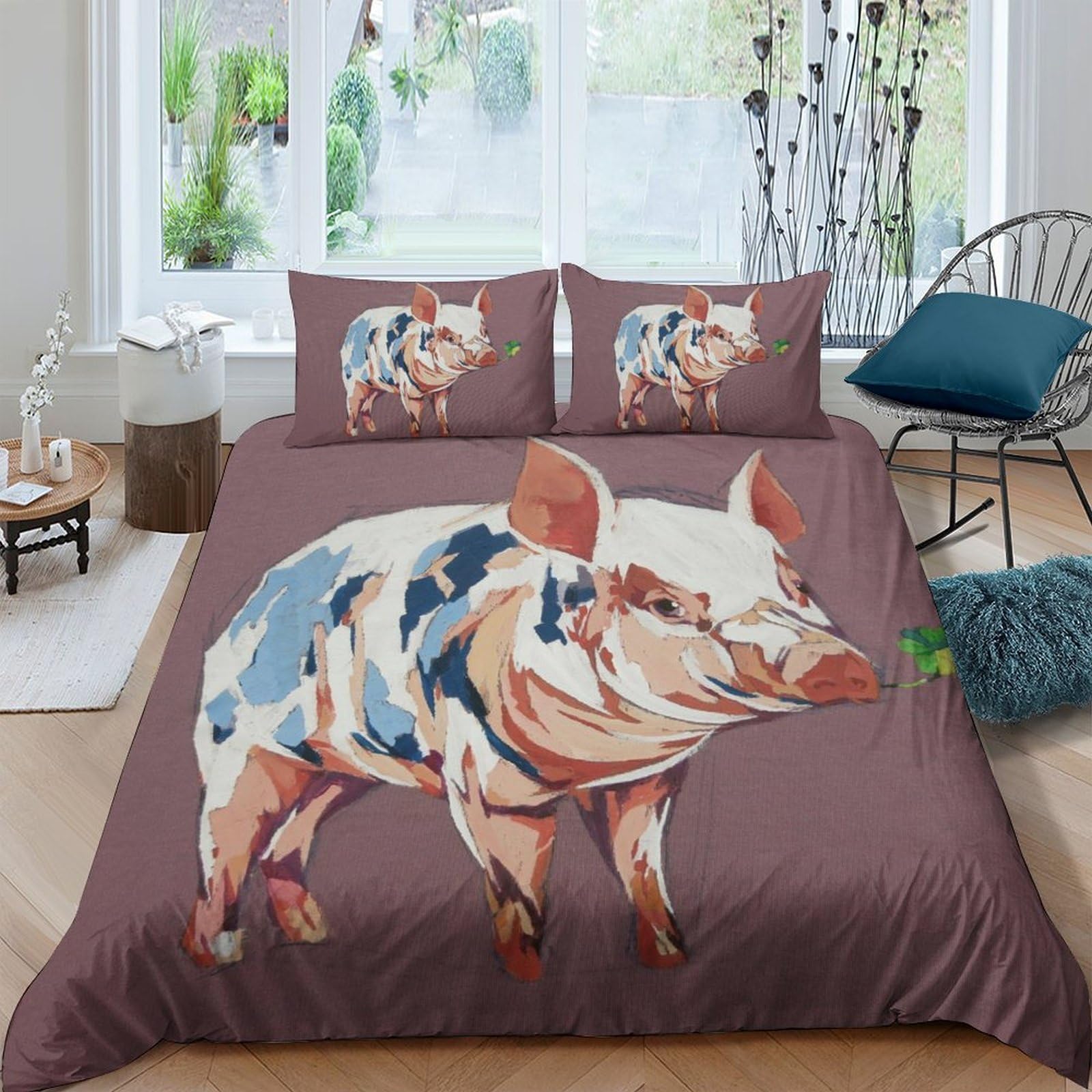 Ctjqhvkz Style-10 3D Printed Pig Art Fitted Sheet Microfiber Soft Durable Farm Animal Bed Cover For Bedroom Guest Room Decor Single（135X200cm）