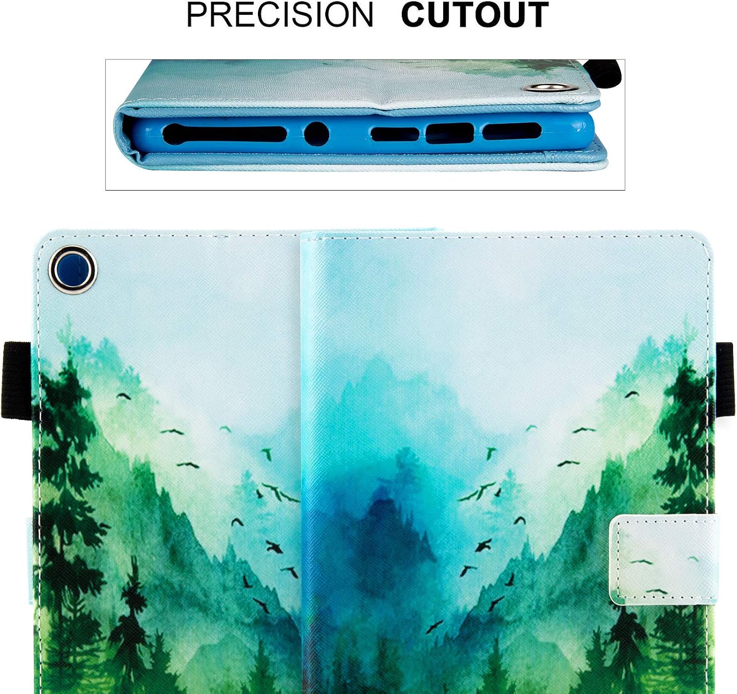 Dteck for Fire HD 8 (8th/7th/6th Generation) Smart Folio Tablet Case 2018/2017/2016 Release (8") with Auto Sleep Wake/Stand/Card Slots, PU Leather Protective Cute Slim Magnetic Cover, Green Tree