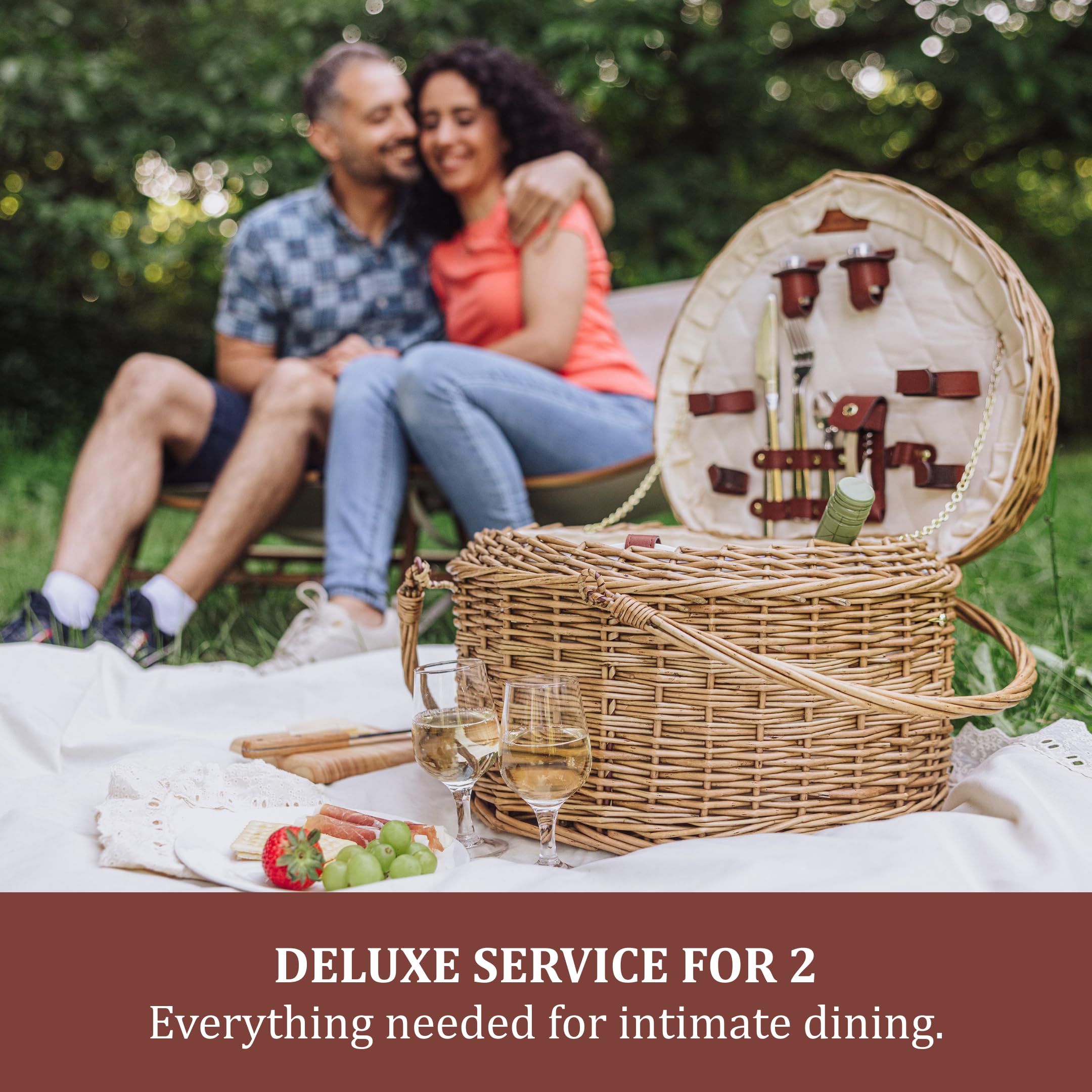 Tiempo de Picnic Corazón de Sauce Cesta de Picnic con Servicio de Lujo para Dos