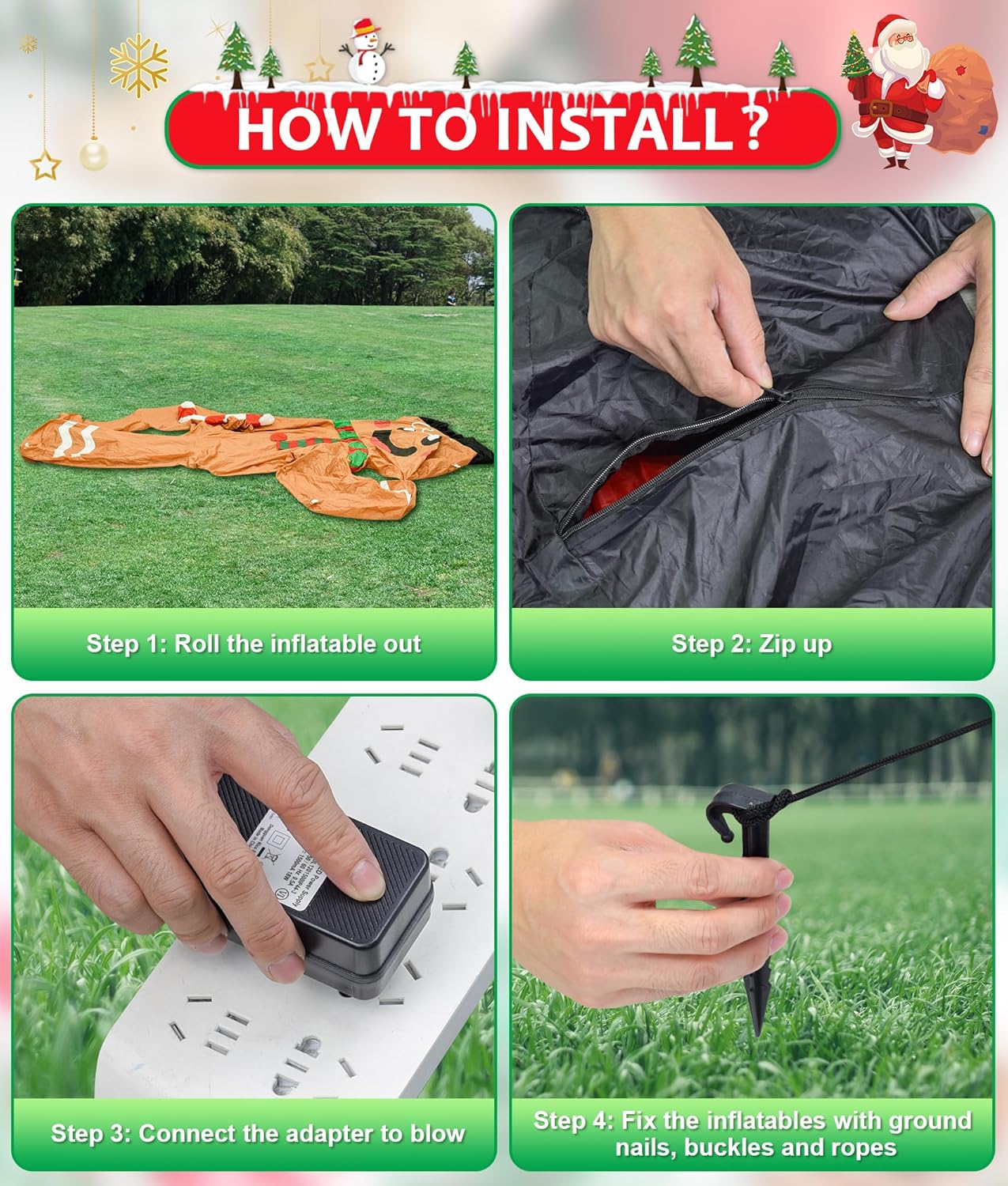 EAONE 10FT Christmas Inflatable Outdoor Decoration, Giant Christmas Blow Ups Yard Decorations Inflatable Gingerbread Man Lying Flat with Built-in LED Lights for Garden, Lawn, Home Xmas Holiday Decor - Image 5