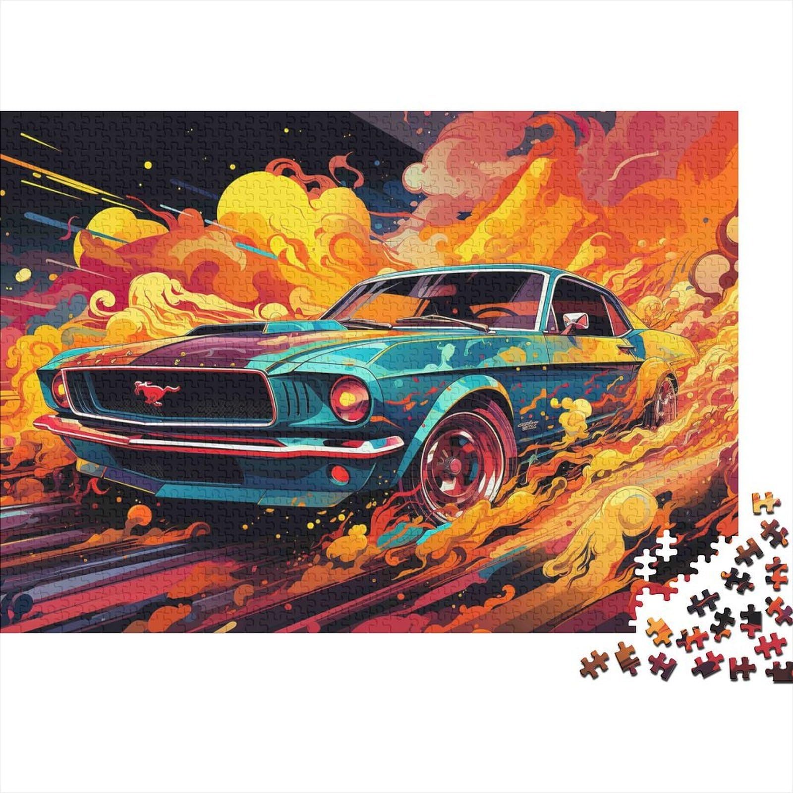 Classic Muscle Car 1000 Pieces Puzzle ForAdults Kids Colorful Fiery Muscle Car Art Home Decoration Educational Game for Men And Women Challenging Jigsaw Jigsaw Puzzles for Adults 70x50cm/1000pcs