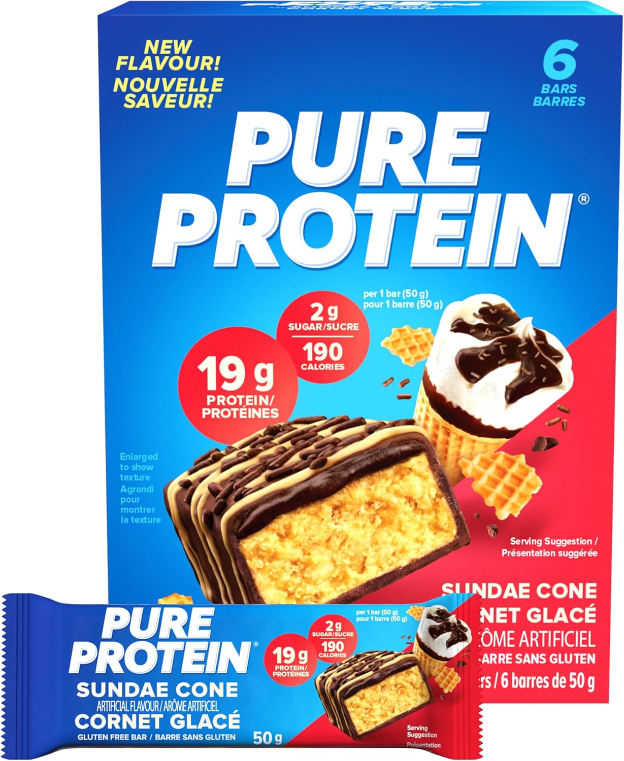 Pure Protein Bars – Nutritious, Gluten Free protein bar, made with Whey protein blend – low sugar, protein snack. Deliciously satisfying. Made in Canada, Sundae Cone (Pack of 6)