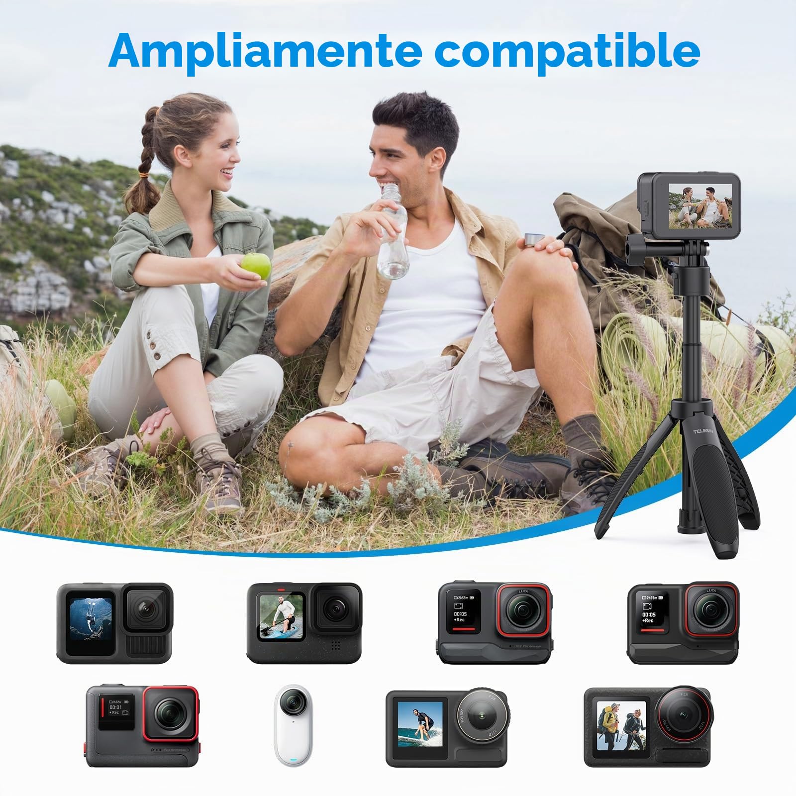 TELESIN° Mini Palo Selfie retráctil de liberación rápida para GoPro Hero Insta360 dji Osmo Action 6 5pro 4 3, trípode portátil Compacto para Selfie Stick para cámaras con Longitud Ajustable