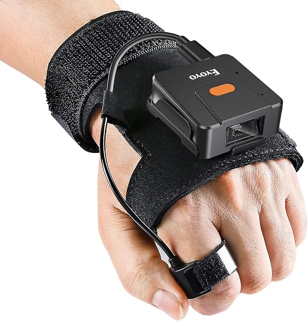 Eyoyo Wearable Glove 1D Bluetooth Barcode Scanner, Left&Right Hand Wearable,1D Finger Trigger Wireless Bar Code Reader Inventory with Retractable Lanyard Compatible with iPhone iPad Android Tablet