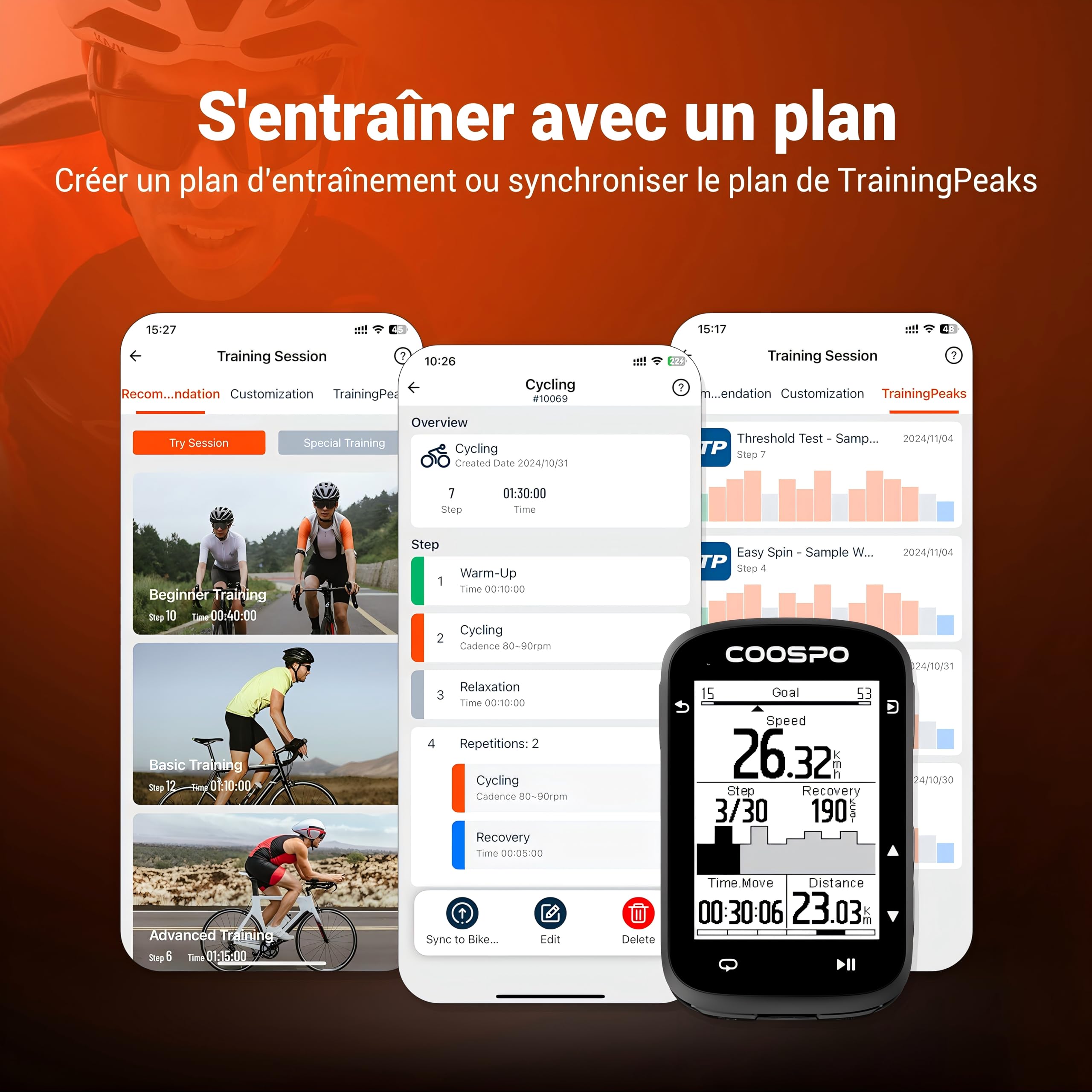 COOPSO CS500 Compteur GPS Vélo sans Fil, Navigation Routière avec IPX7 Etanche, 45H Vie de la Batterie Navigation Écran de 2,6'' Soutien BLE5.0 & Ant+