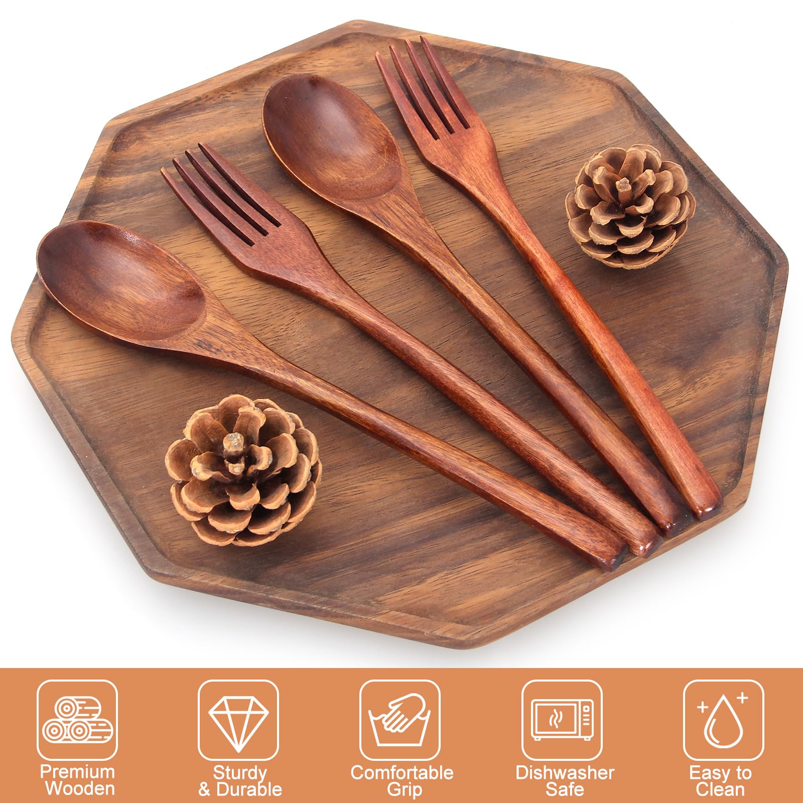 Wood Fork and Spoons for Eating Utensil Set of 12 Wooden Silverware Cutlery — Amazon image 4
