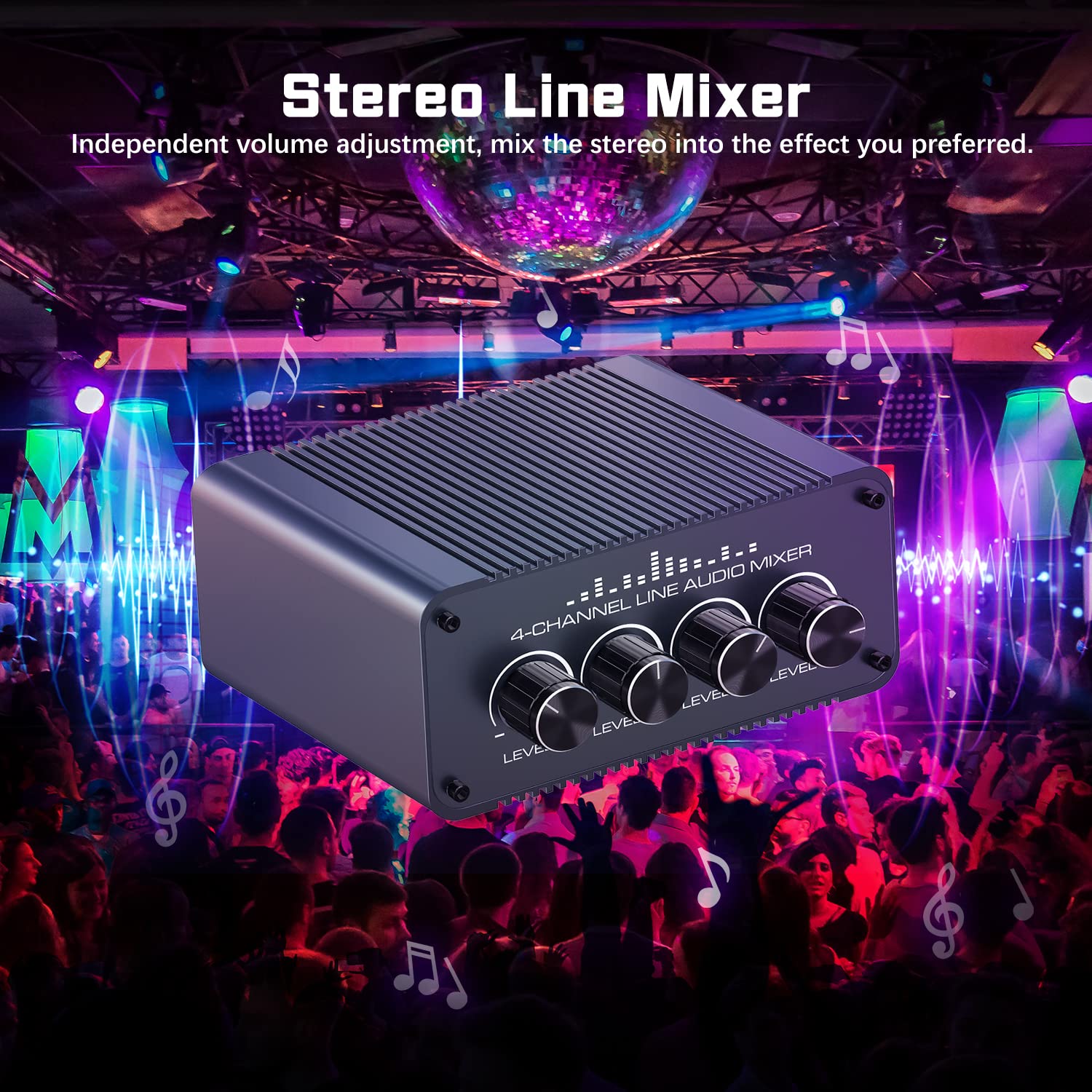 Tendak Mini Mixer Audio Stereo Passivo 4 Canali Cinch Mini Mixer Stereo 4 in 1 out RCA L/R Mixer Audio con Regolatori di Volume Separati per Strumenti di Mix, Computer, Lettore CD Tendak Mini Mixer