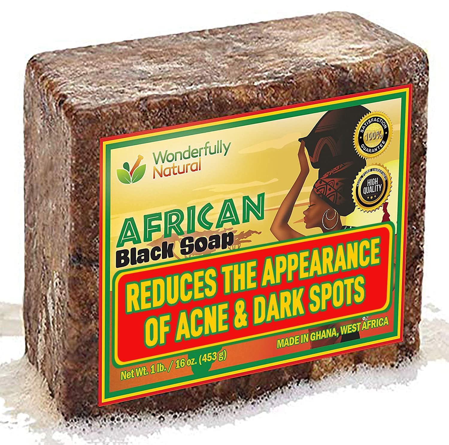 #1 African Black Soap for Acne & Dark Spots | Organic Vegan Satisfaction Guarantee | 1lb bar 90 day Supply