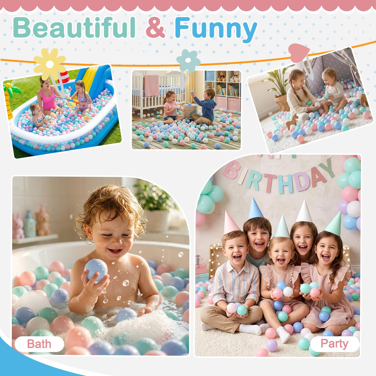 Palline Colorate Morbide per Piscina Bambini 50 Pezzi,5,5 cm,Senza BPA,7 Miscelazione dei Colori,Palline da Gioco da Lancio,Palline di Plastica per Piscine di Palline per Bambini