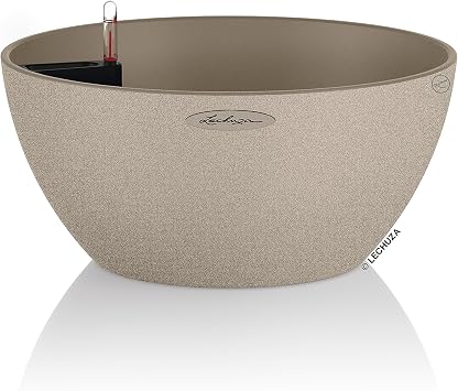 Lechuza CUBETO Stone 40 Sand Beige, Self-Watering Bowl Planter, D15.7 H7.1, 11.5L in