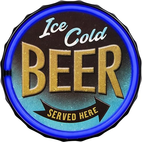 Miniatura 5 de Cartel LED de neón con tapa de botella de cerveza fría helada, decoración de pared retro para la cueva del hombre, sala de juegos, sala de juegos o