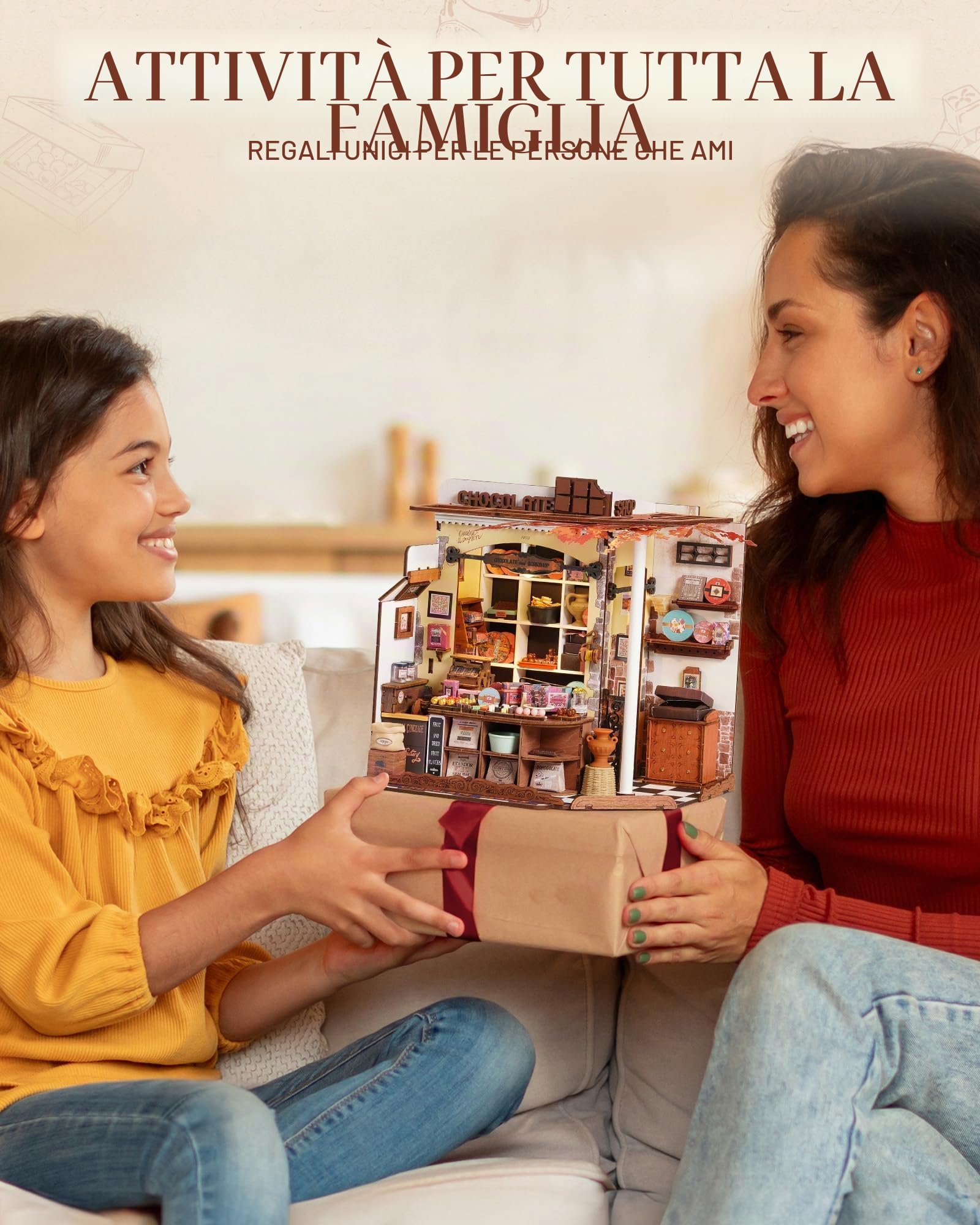 ROBOTIME Kit Casa delle Bambole in Miniatura Henry’s Chocolate, Fai-da-te in Legno con LED, Modellismo da Costruire Adulti, Regalo Creativo per Adulti e Adolescenti