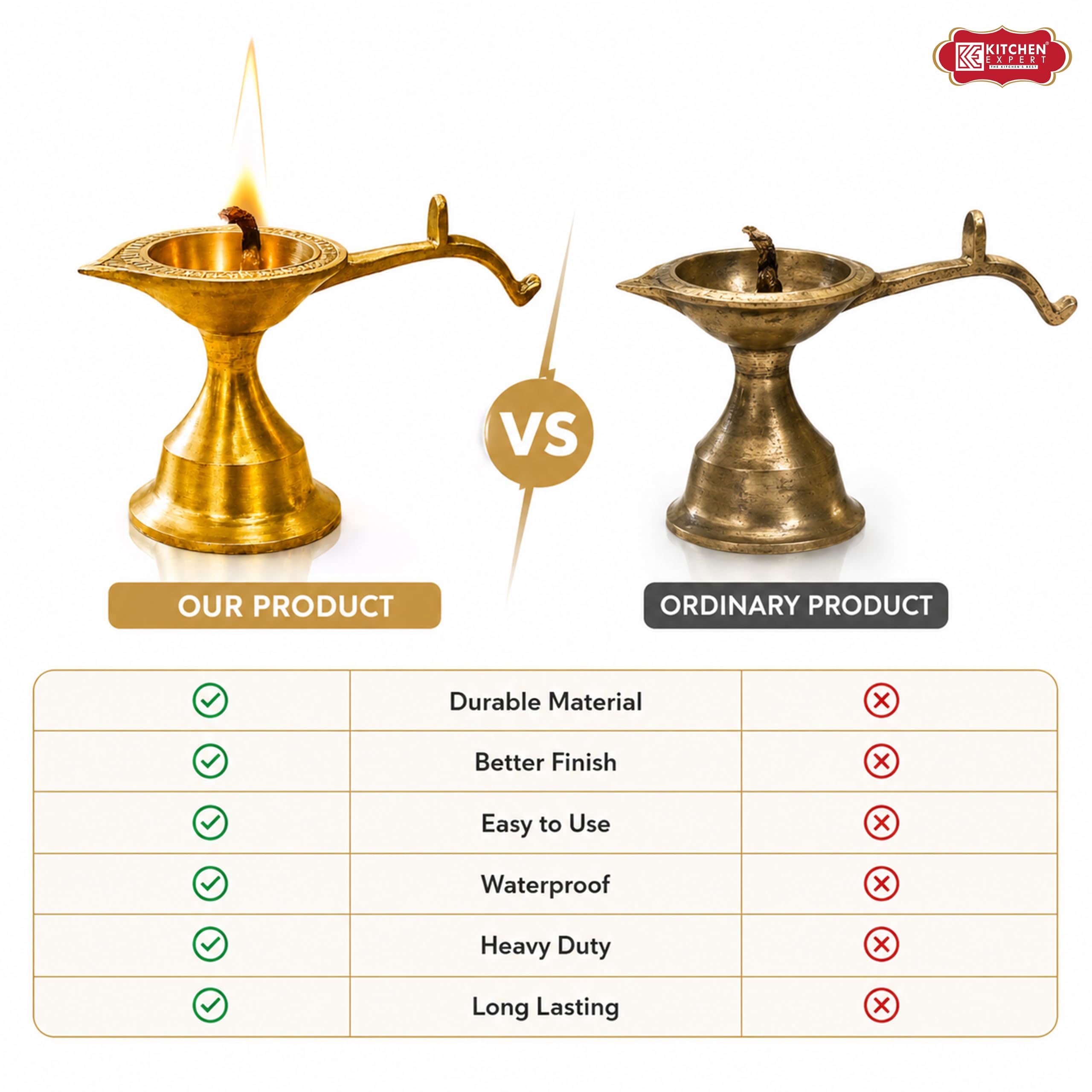 Brass Aarti Diya - Traditional Pooja Lamp -6