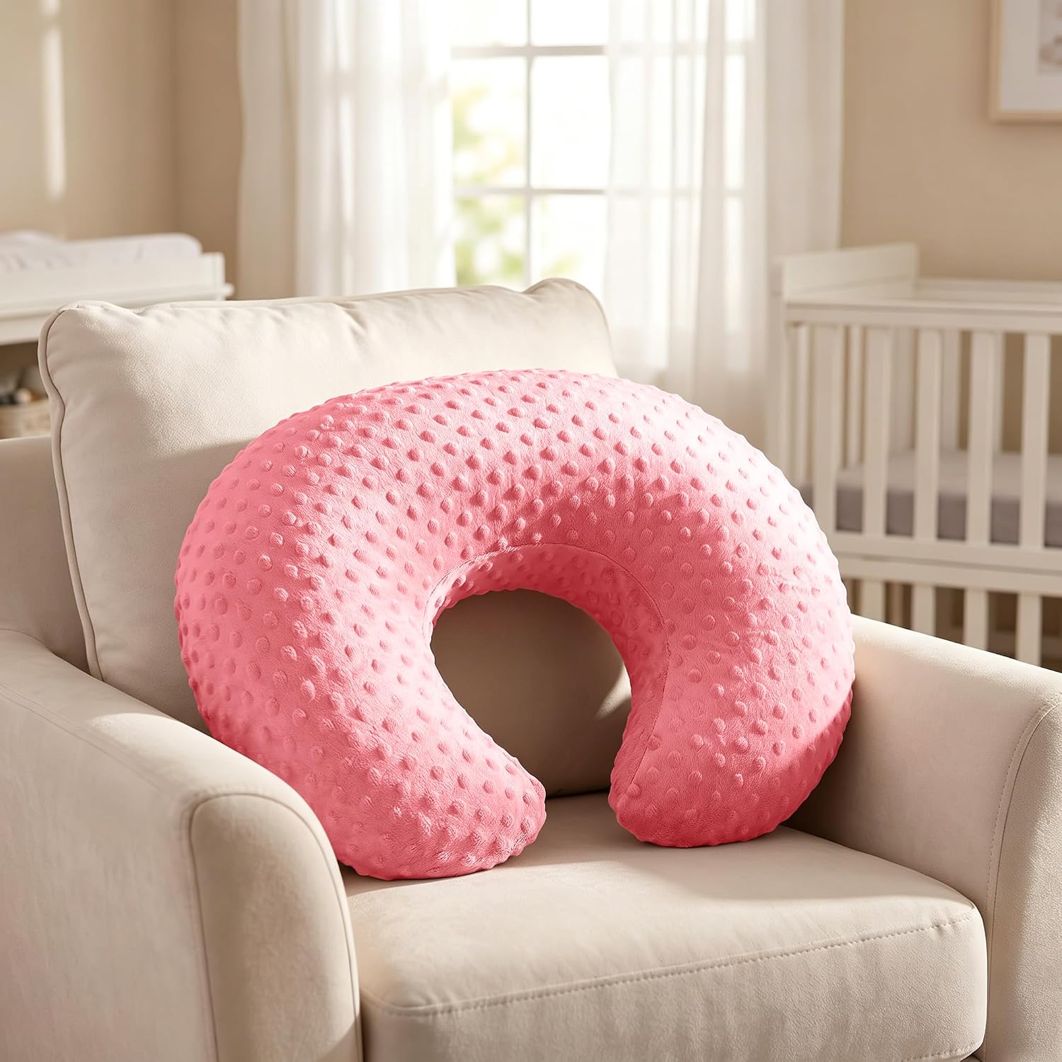Homiest Nursing Pillow Covers Set of 2 - Ultra Soft Minky Dot Breastfeeding Pillow Cover for Baby Boys Girls, Light Gray & Pink, 22x17.7x5.9 Inch Standard Sizes