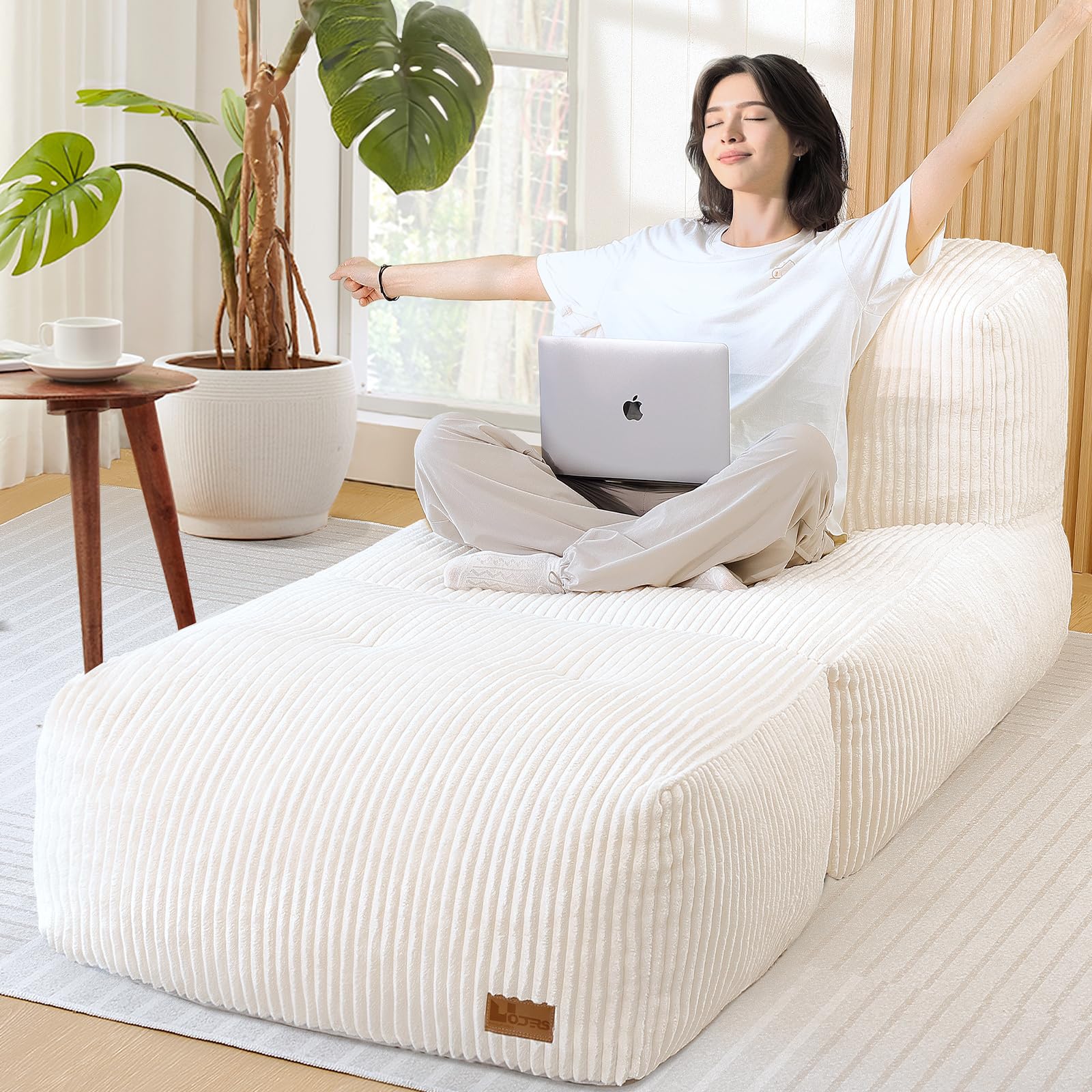 UODERS Big Bean Bag Chair for Adults, 170"x80" Lounger Large Bean Bag Sofa, Memory Foam Filled Beanbag Chair for Living Room, Bedroom, Balcony - Ergonomic Support & Premium Comfort (Beige)