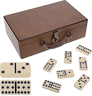 WE Games Double 12 Dominoes in Walnut Stained Wooden Treasure Box, Dominoes Set for Adults, Ivory Color Double Twelve Domino, Classic Board Games, Tile Games