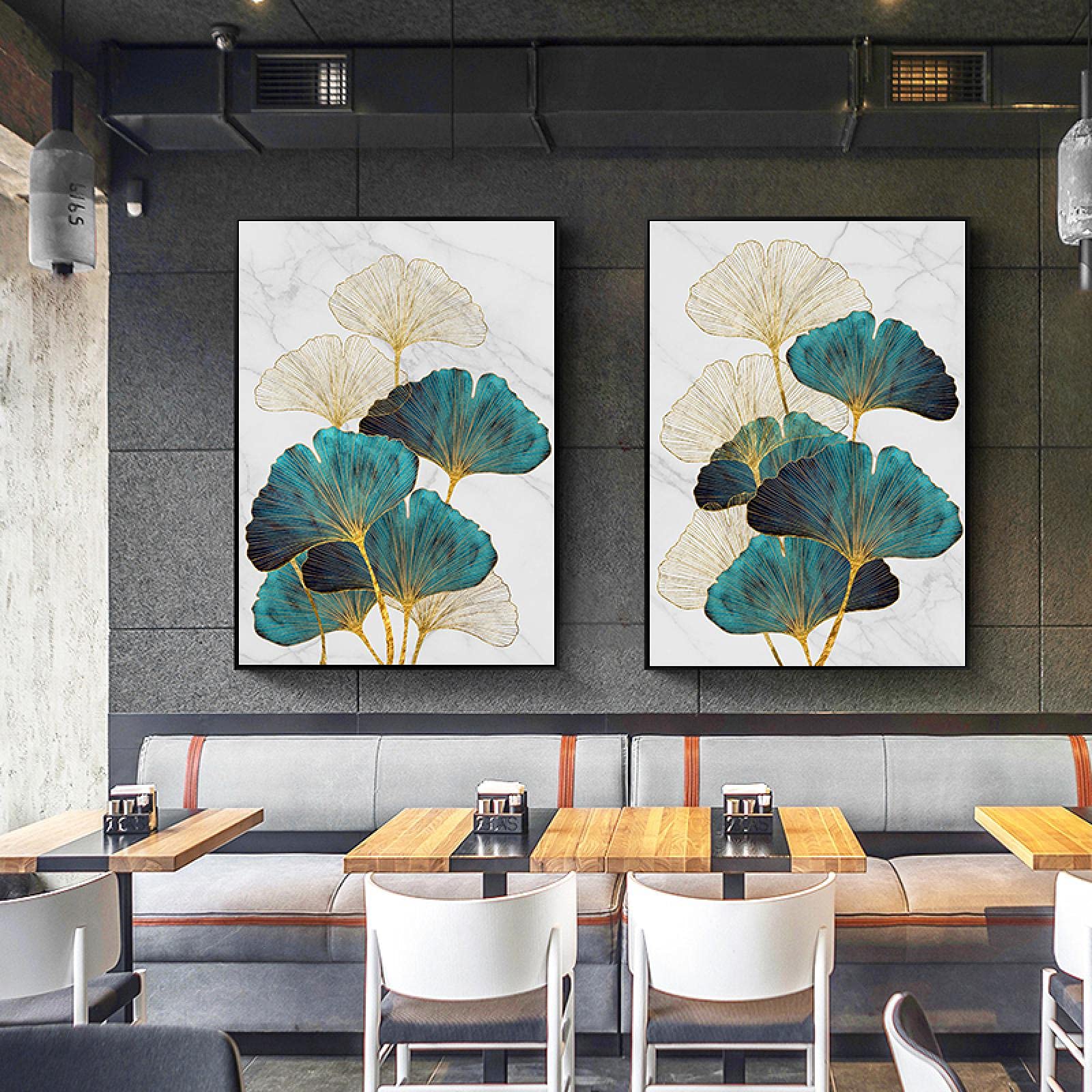 Impression sur toile plante fleur jaune vert affiche murale moderne 40x50cm x2 - 8