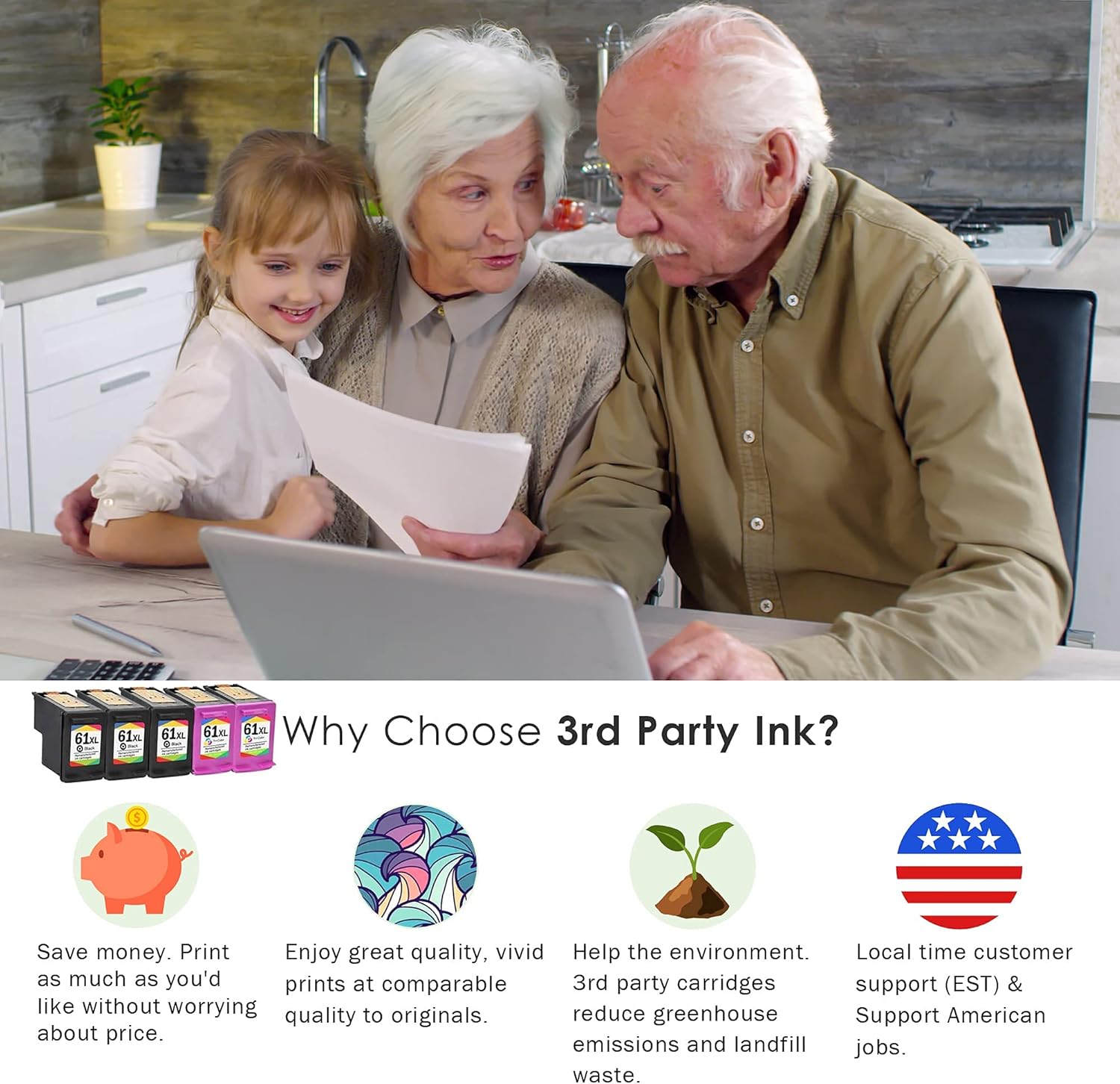 One-Day Sale: Up to 70% Off Limeink 5 Remanufactured Ink Cartridge Replacement 61XL High Yield for HP 1000 1010 1050 1055 1510 1512 2000 2050 2510 2512 2514 2540 2542 2543 2549 3000 3050 3050A 3054A 3051A Envy (3 Black, 2 Color)