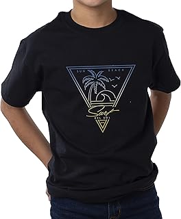 Youth Boys Crew Tee - Surf Sun Beaches, Black T-Shirt - Changes from White to Vibrant colors in the Sun - 100% Combed, Ring-Spun Cotton, Relaxed Fit, Fine Jersey - Size YXS