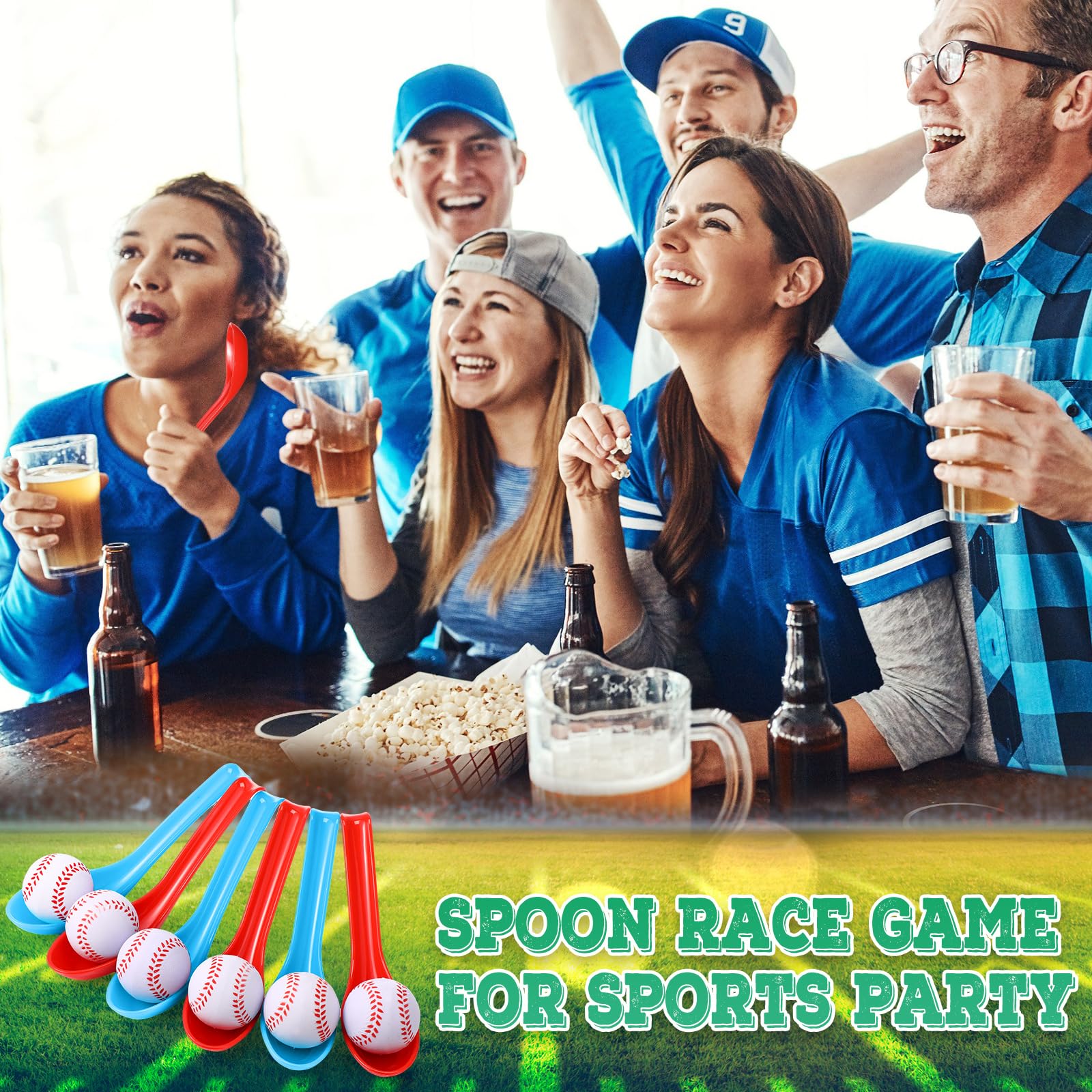 PullCrease 12 Pack Baseball Theme Party Game Spoon Relay Race Toy Set for Kids Adults Baseball Foam Ball and Spoon Race Game for Sports Party Indoor Outdoor School Class Birthday - Image 5