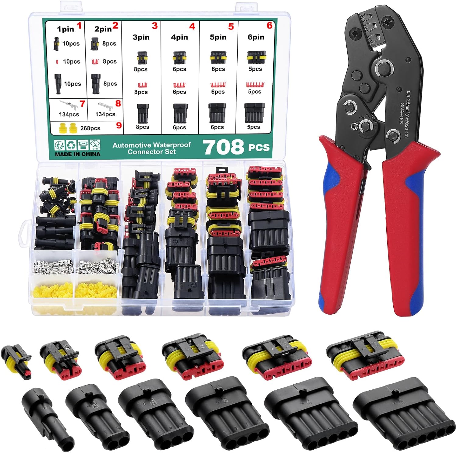 Faankiton 708PCS Waterproof Car Electrical Connector, 1/2/3/4/5/6 Pin Way Waterproof Electrical Connector Kit, Electrical Automotive Wire Connectors Plug, Terminals Plug, with Crimping Plier Faankiton 708PCS Waterproof Car Electrical Connector, 1/2/3/4/5/6 Pin Way Waterproof Electrical Connector Kit, Electrical Automotive Wire Connectors Plug, Terminals Plug, with Crimping Plier