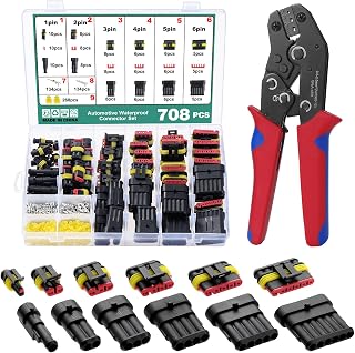 708PCS Imperméable à l'eau Connecteurs, Connecteur Automobile Connecteur Étanche, Connecteur Electrique de Voiture 1/2/3/4/5/6 Broches, Connecteurs de Voiture Étanches avec Pince à Sertir