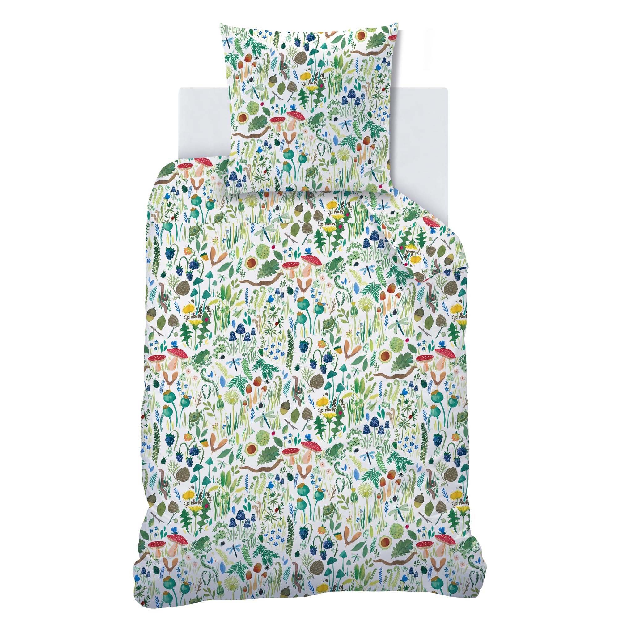 Wee Blue Bell Faune ET Flore Parure de lit Enfant imprimée 140x200 cm | 100% Coton | Oeko-TEX | Housse de Couette 140x200 cm + Taie d'oreiller 63x63 cm | Multicolore