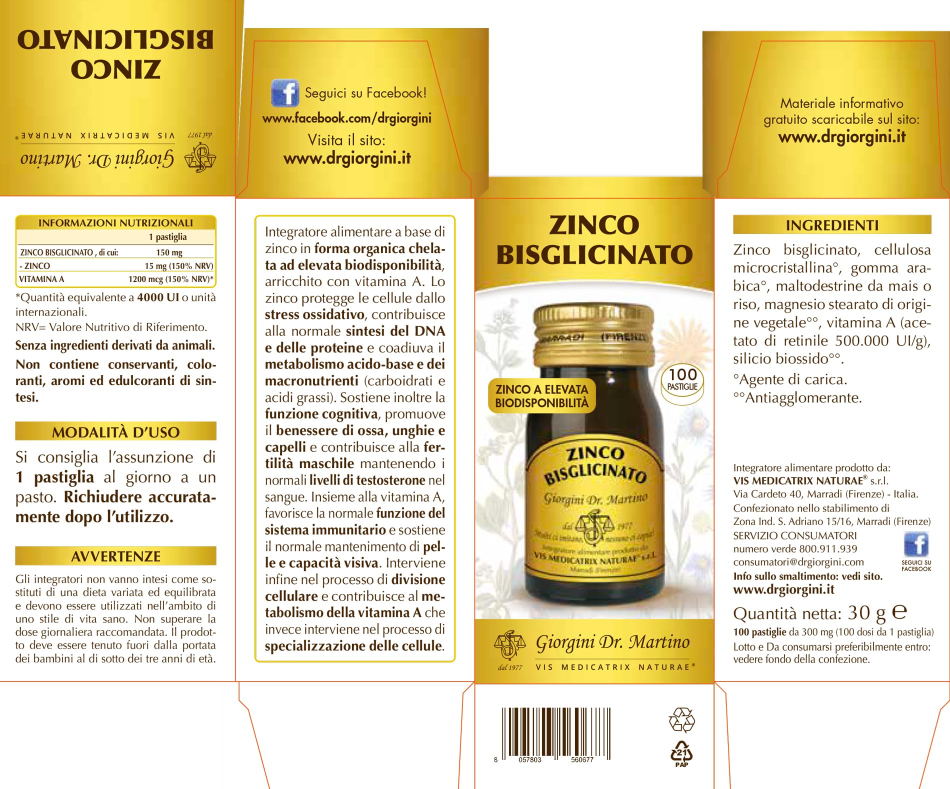 ZINCO BISGLICINATO pastiglie - 30 g (integratore di zinco forma organica chelata ad elevata biodisponibilità, arricchito con vitamina A - DOSI PER 100 GIORNI, più di 3 mesi di scorta)