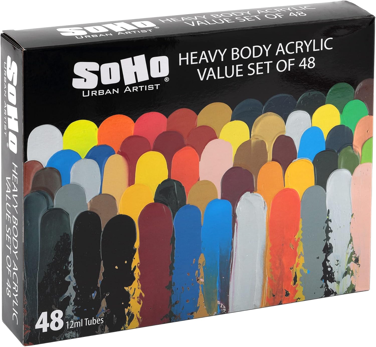 Soho Urban Artist Acrylic Paint - Thick, Rich, Water-Resistant, Heavy Body Paint, Assorted, Set of 48-12mL