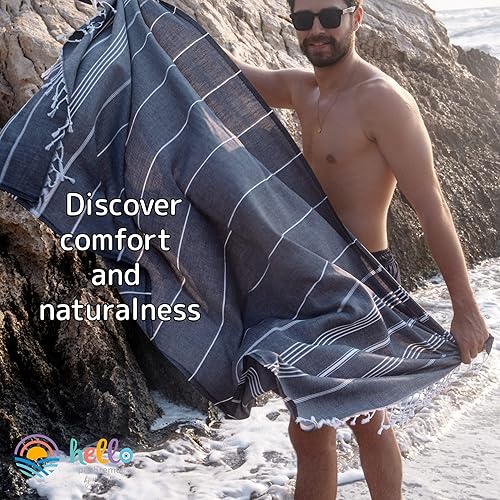 Miniatura 5 de Hello Peshtemal Toalla de playa turca, prelavada, 100% algodón, suave, absorbente, de secado rápido, sin arena, toallas de baño de gran tamaño para
