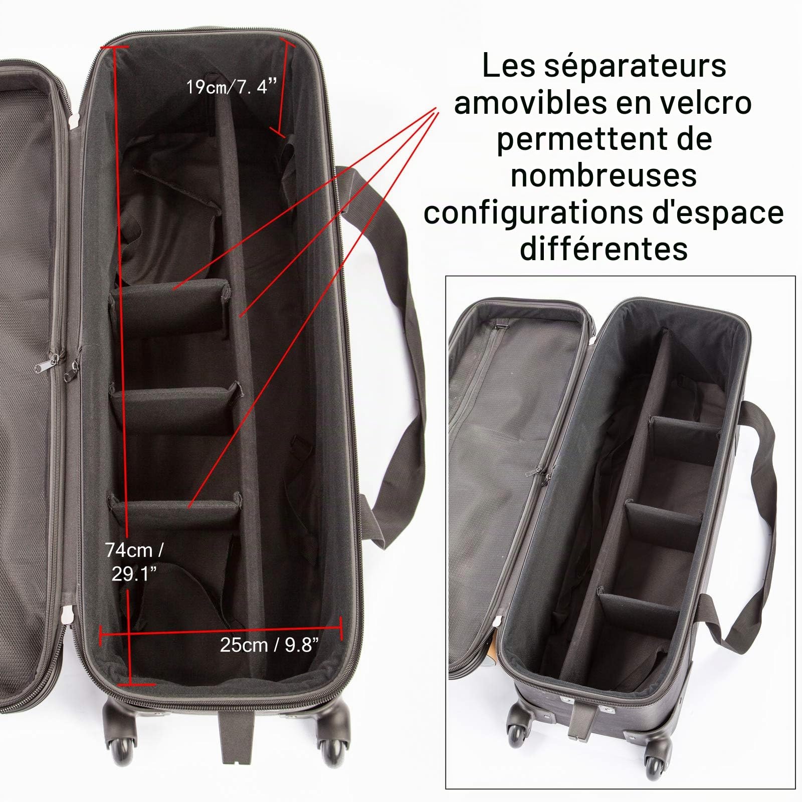 Studio Lot de 1 Sac Trépied Rembourré Sac de Transport Valise à roulettes 84x30x27cm