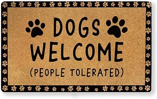 Dogs Welcome Door Mat | Funny Paw Print Faux Coir Doormat, Non-Slip PVC Backing Indoor Outdoor Front Door Entry Mat, 17 x 29 Inch