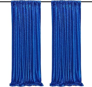 ZiDeTang 2ft x 8ft Polyester Dark Blue Sequin Backdrop Curtain Panels Stage Sheer Dark Blue Photo Curtains Drapes Sheer for Wedding Birthday Party Background Christmas Pack of 2