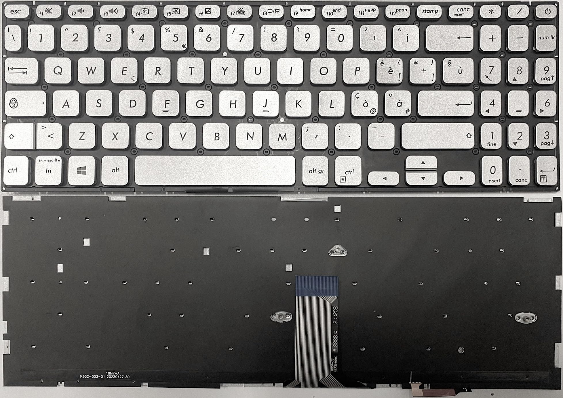 INFOELETTRONICA LO STORE DELLA CONVENIENZA E QUALITA' Tastiera Retroilluminata Italiana per ASUS S530 X530 S5300 S15 X530FA X530FN X530UN X530UF X530UA Silver