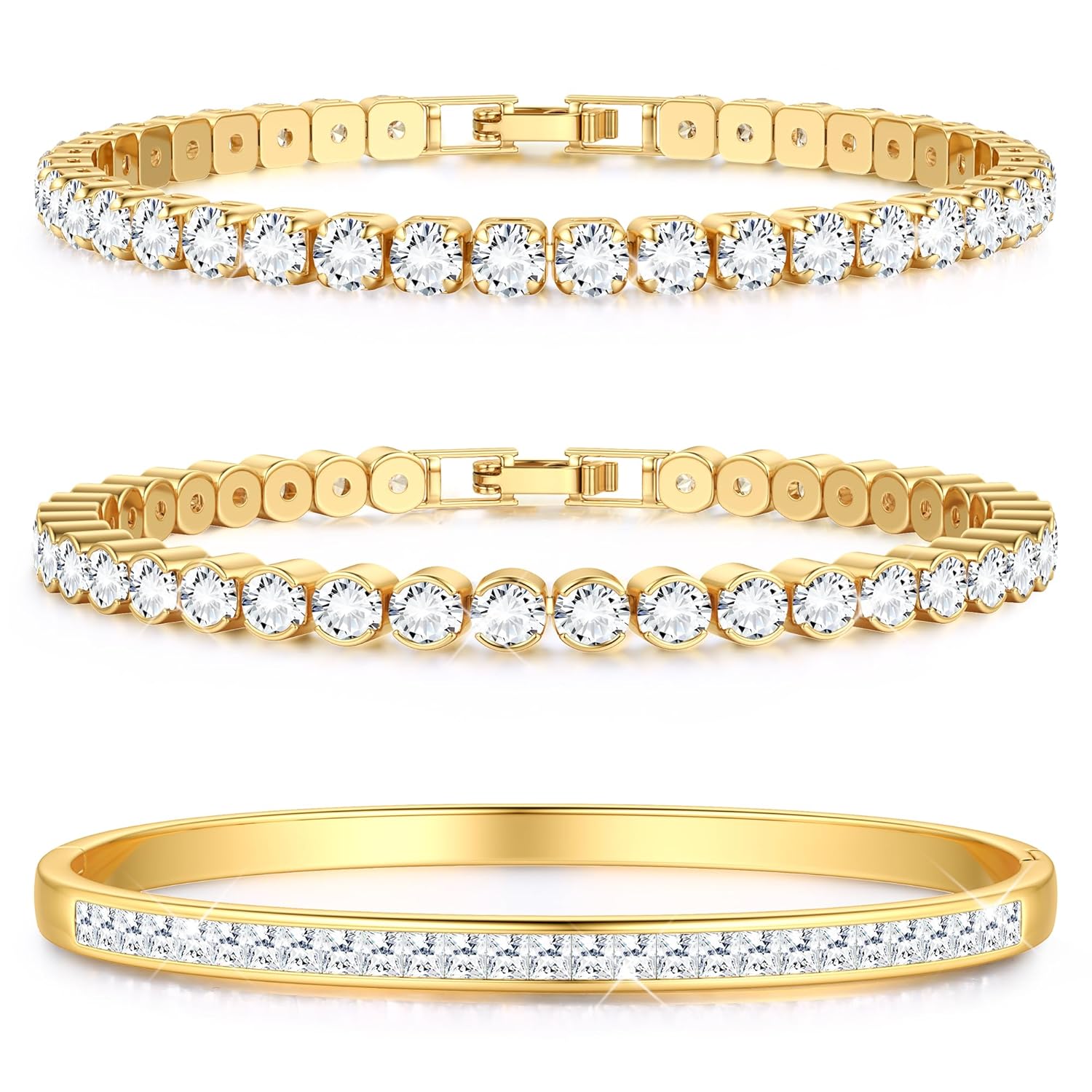 Yadoca Tennis Bracelets for Women Gold Bangle Bracelet Set 18K Gold Plated Stackable Cubic Zirconia CZ Diamond Bracelets
