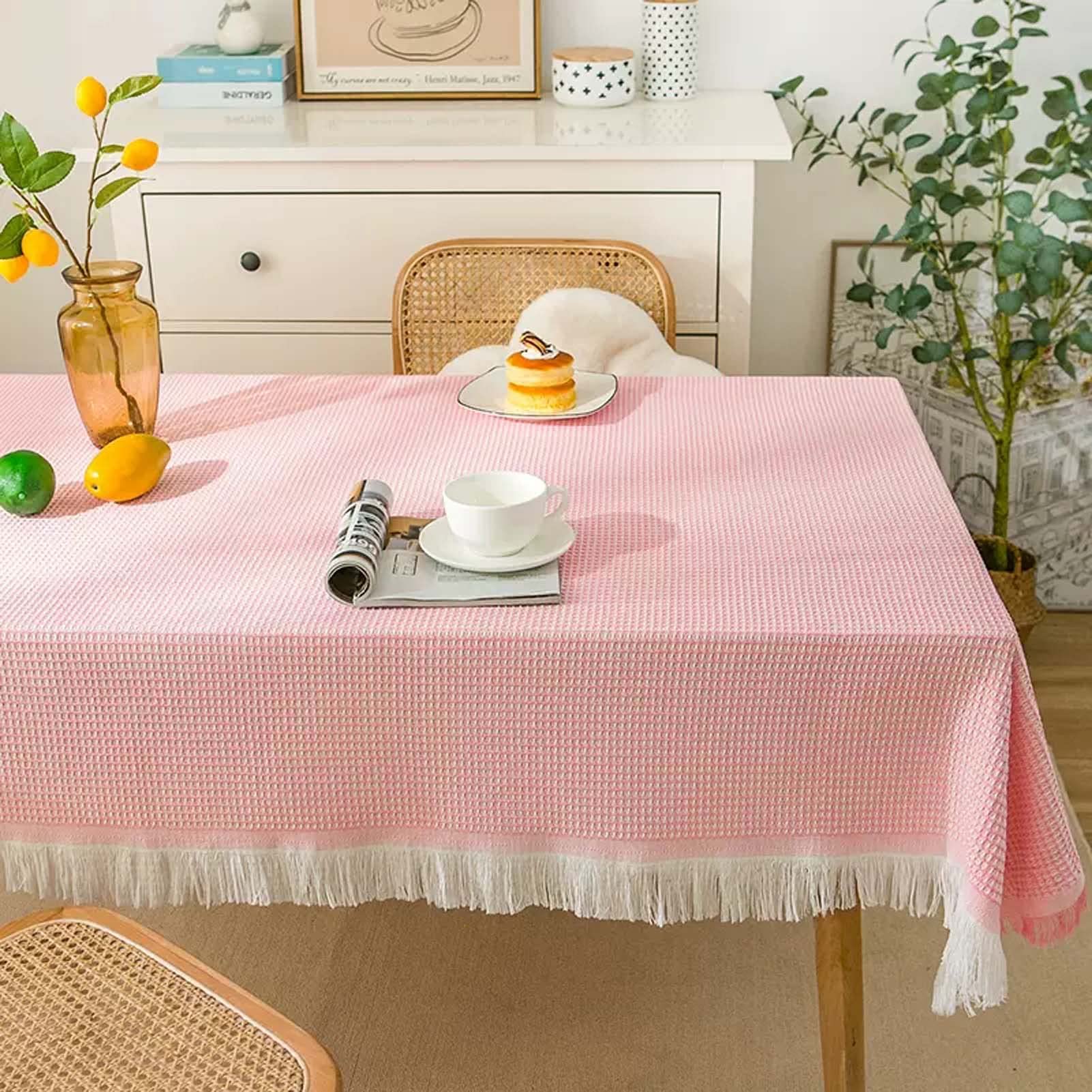 Rectangulaire Anti Tache Nappe 180x340cm, Nappe De Table Lavable en Coton Et Lin, Nappe Tassel, Nappe De Table Elégante, pour Cuisine Table À Manger