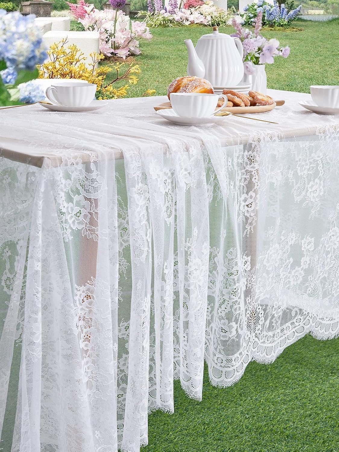 SoarDream White Lace Tablecloth Wedding Lace Fabric 60x120 inches 4Pieces Vintage Lace Overlay Rectangle Outdoor Party Event Decoration Classic Lace Tablecloth