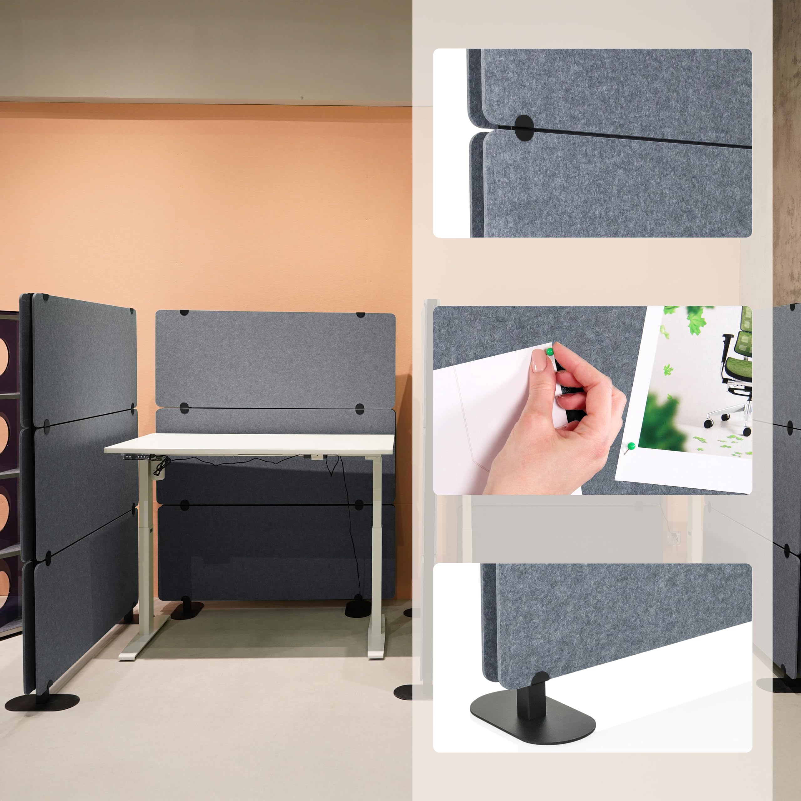 hjh OFFICE cloison Acoustique FLEXMIUT Extend cloison sur Pied, Pare-Vue pour Le Bureau et la Maison, Gris