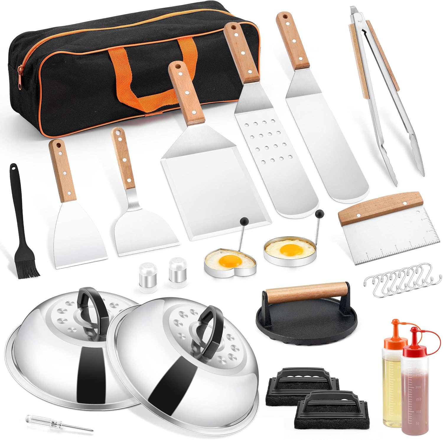 Griddle Accessories Kit, HaSteeL 20Pcs Flat Top Grill Accessories for Camping, Professional Griddle Spatula Grill Tools Set with Melting Dome for Teppanyaki BBQ Outdoor, Perfect Grilling Gifts