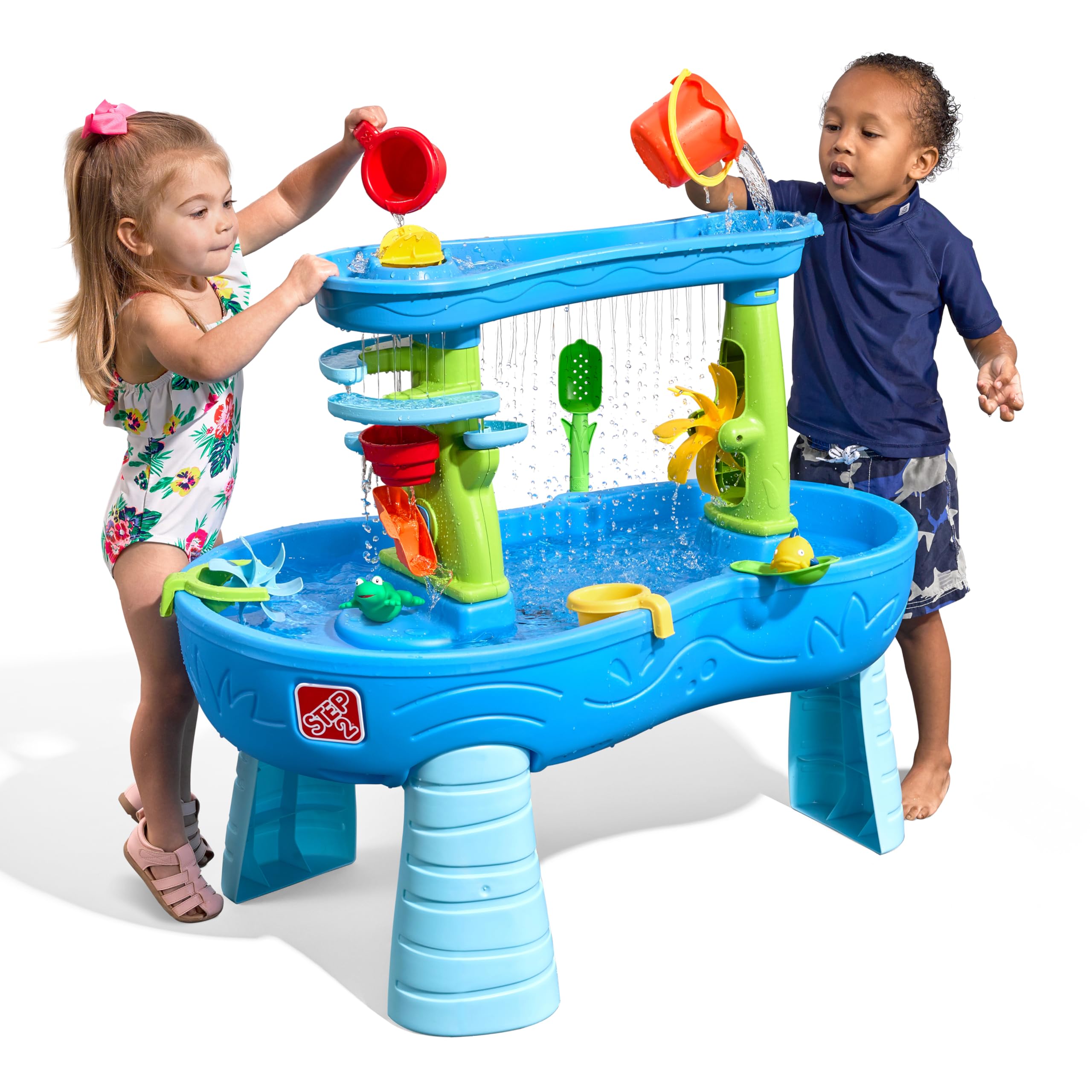 Step2 Double Showers Wasserspieltisch | Großer Wassertisch mit 11-teiligem Zubehörset | Garten Wasser Spieltisch für Kinder in Blau und Grün