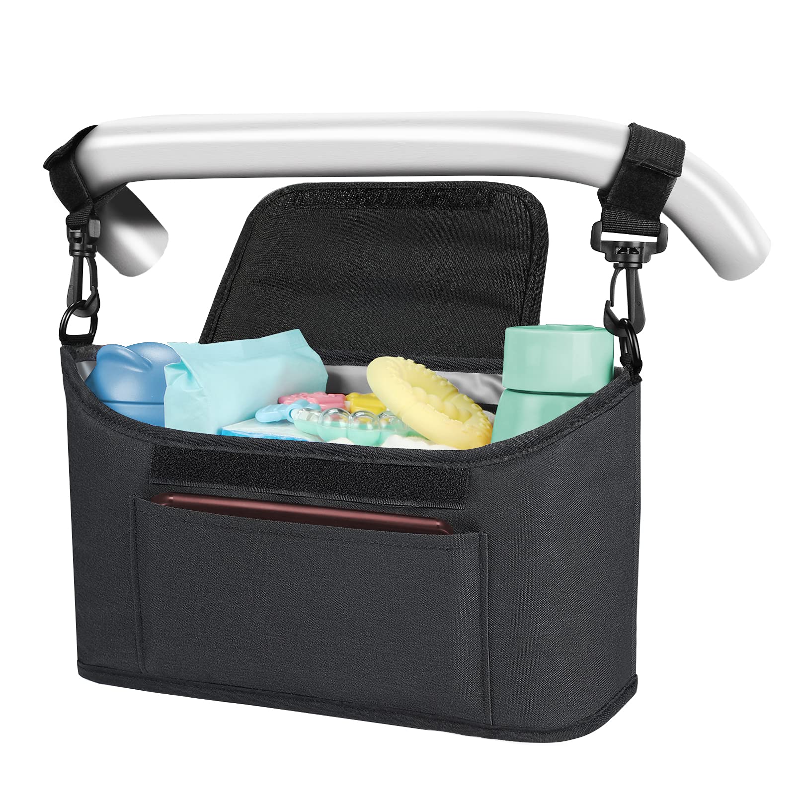 Yoofoss Pram Buggy Organizer Bag Stroller Organizer Bag for Baby Accessories with Phone Pocket, 2 Velcro Loop and Shoulder Strap, Universal and Waterproof Pushchair Organiser.