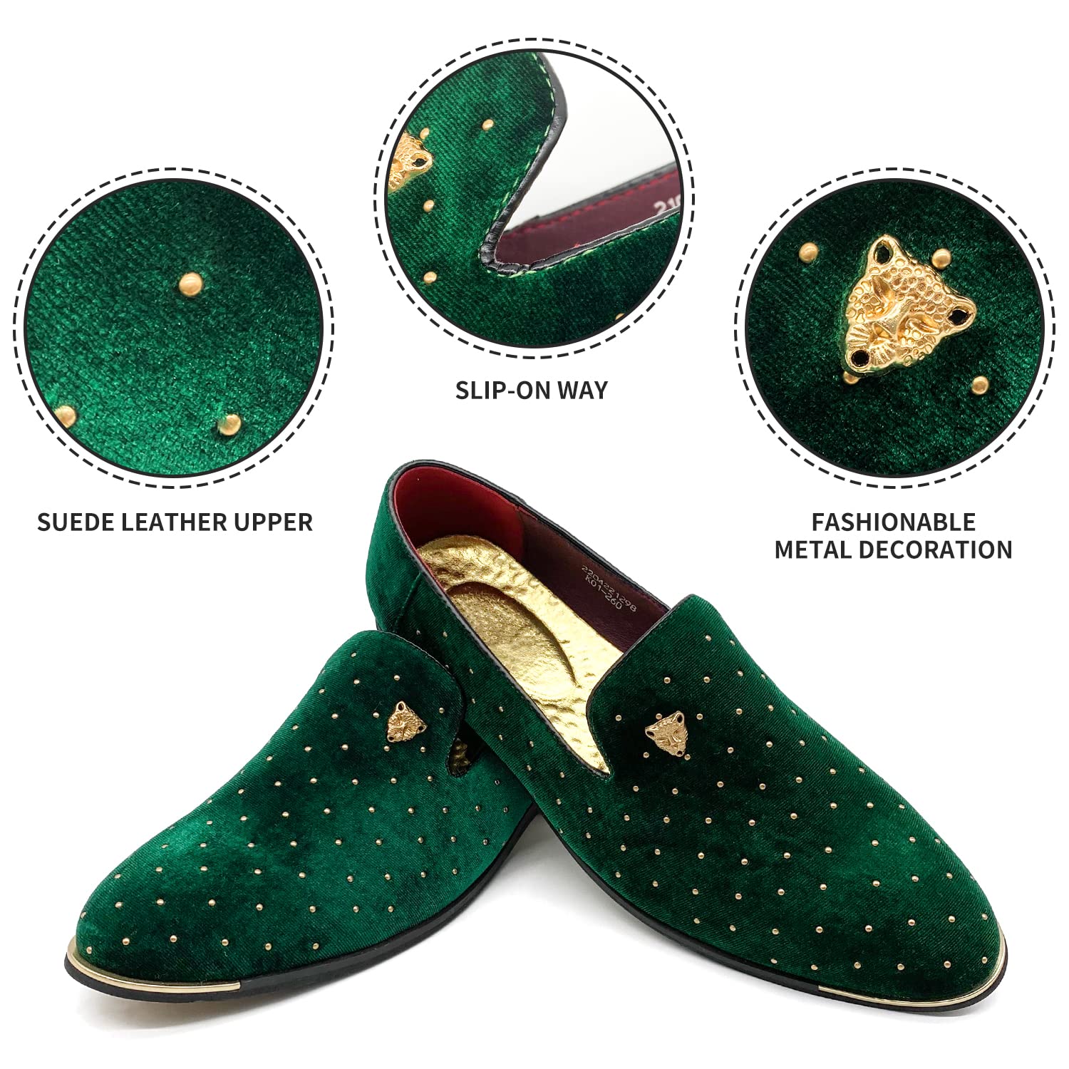 MHB Men's Luxury Velvet Loafers Pointed-Toe Slip-on Suede Dress Shoes for Men Rivet Smoking Slipper Fashion Lightweight