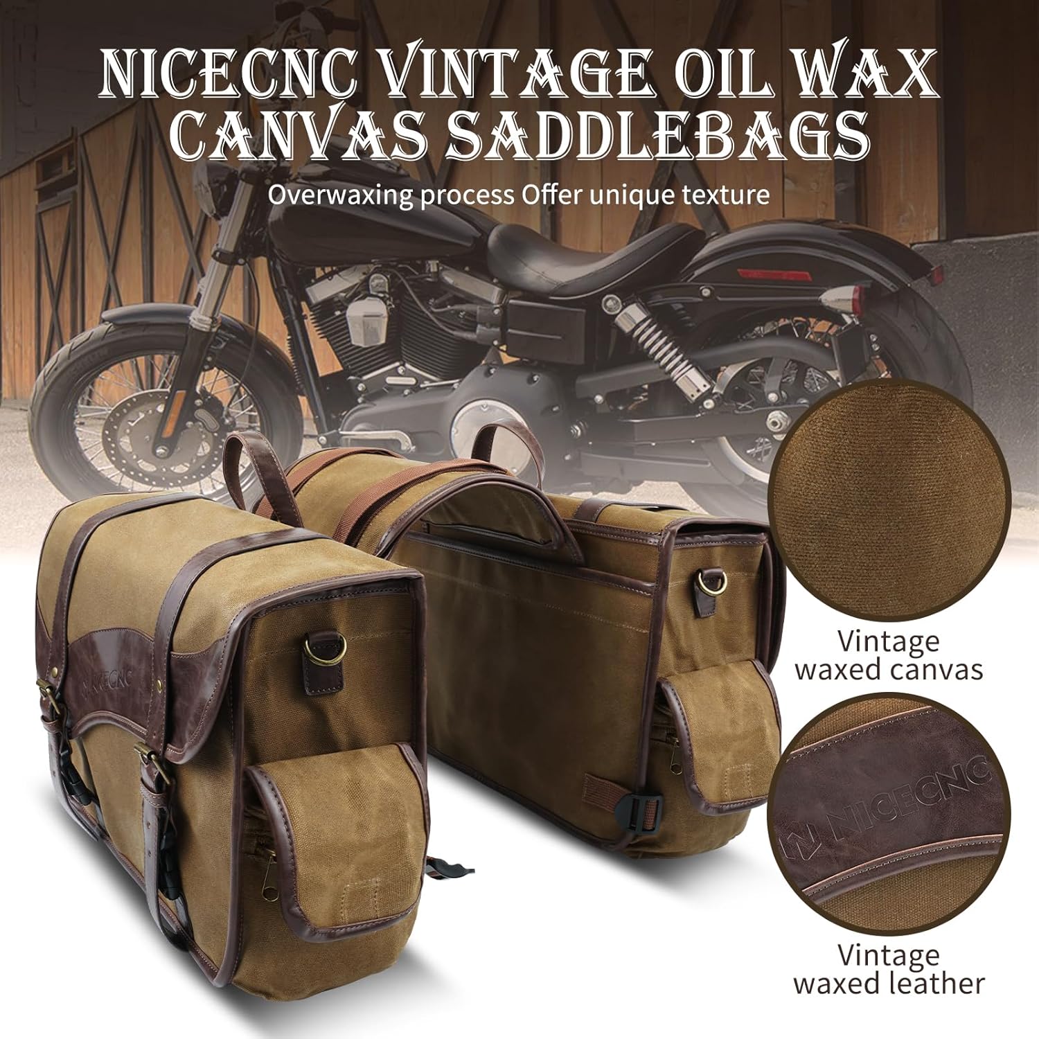 NICECNC Motorcycle Saddle Bags, Vintage Oil Waxed Liberia Ubuy