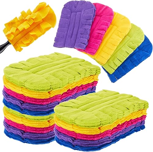 Miniatura 34 de Zubebe 12 piezas de repuesto de plumero de forro polar reutilizables, plumeros planos de plumas, almohadillas de limpieza lavables para múltiples