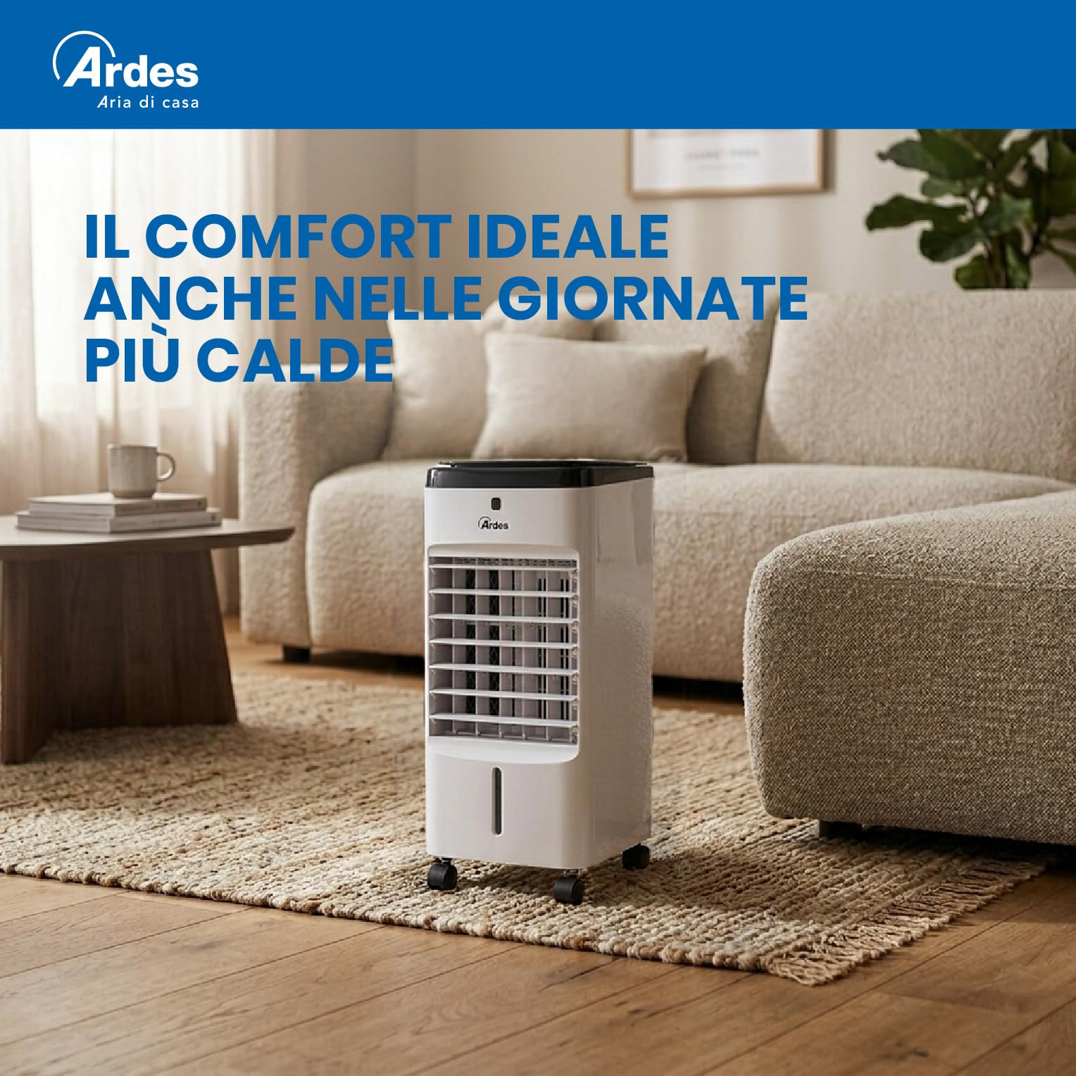 ARDES - AR5R06D Refroidisseur par évaporation compact et puissant avec débit d'air à 3 vitesses Oscillation automatique Minuterie Télécommande et filtre à poussière Blanc