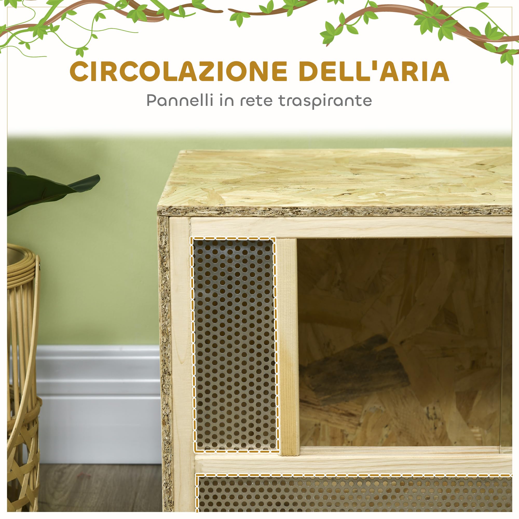 PawHut Terrario per Rettili in Legno, Teca per Rettili con Pannelli in Rete e Porte in Vetro Scorrevoli, Rettilario Multiuso, per Camaleonte, Lucertole, Serpente, 40x80x40 cm
